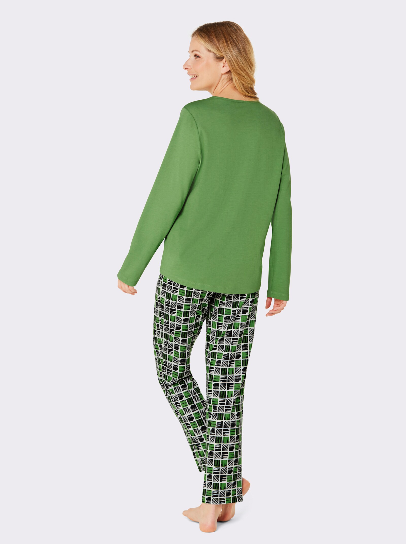 wäschepur Schlafanzug mit gemusterter Hose - apfel-schwarz-kariert