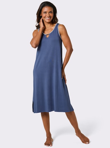 feel good Sommerkleid mit Zierteil am Ausschnitt - jeansblau