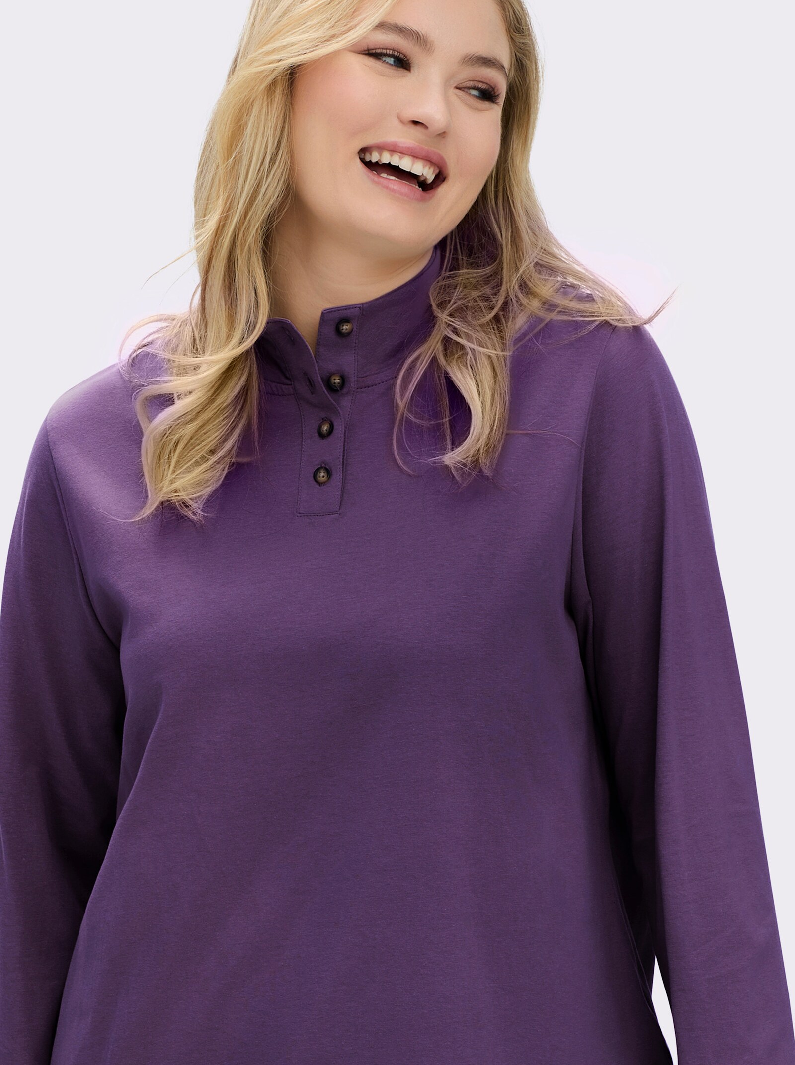 Stehkragenshirt mit Schmuckknöpfen - pflaume