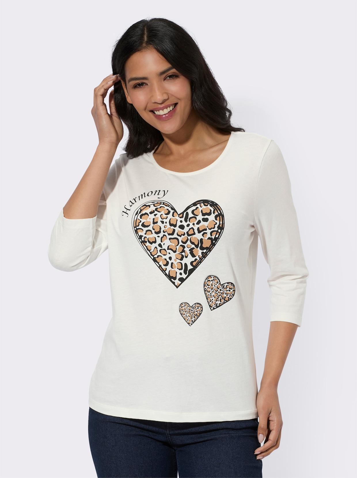 Shirt met 3/4-mouw - ecru/zwart