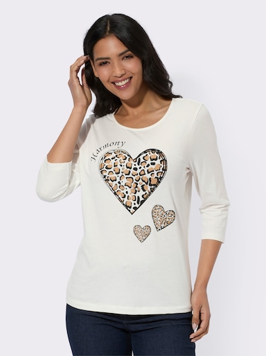3/4-Arm-Shirt mit platziertem Druck - ecru-schwarz