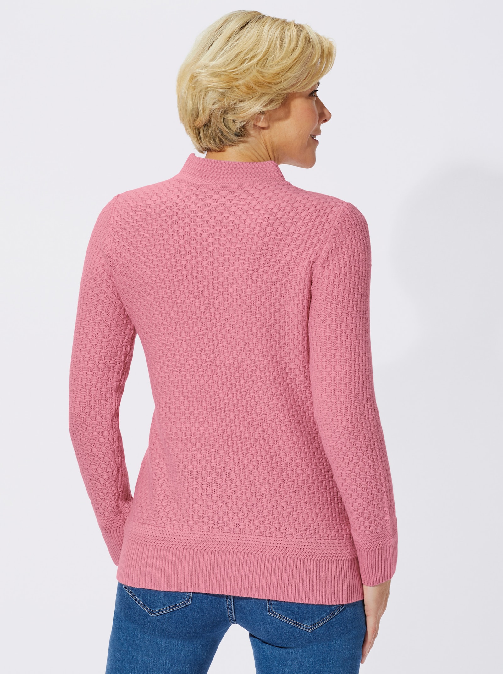 Stehkragenpullover mit Struktur-Muster - pink