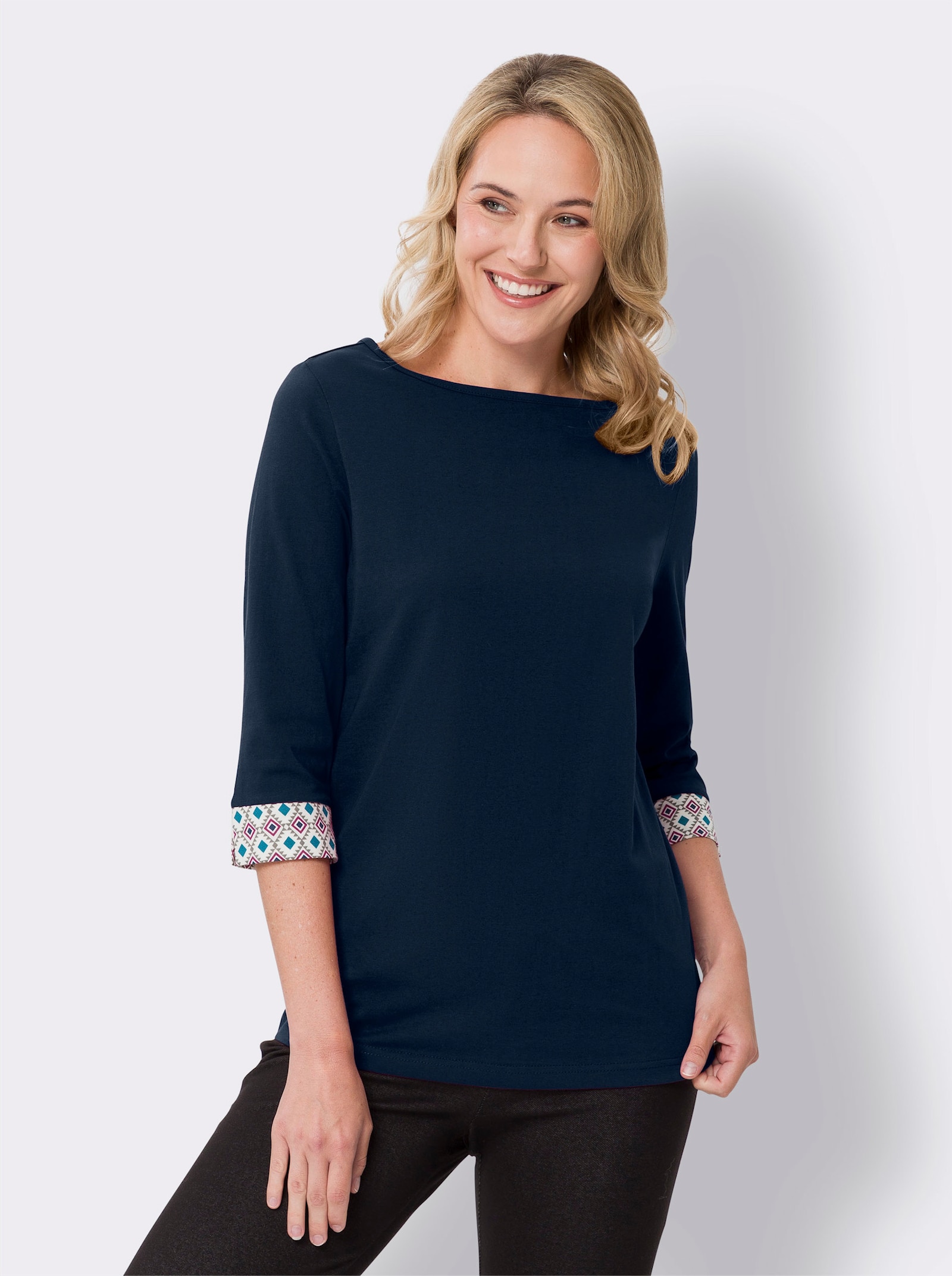 Shirt met 3/4-mouwen en boothals - donkerblauw