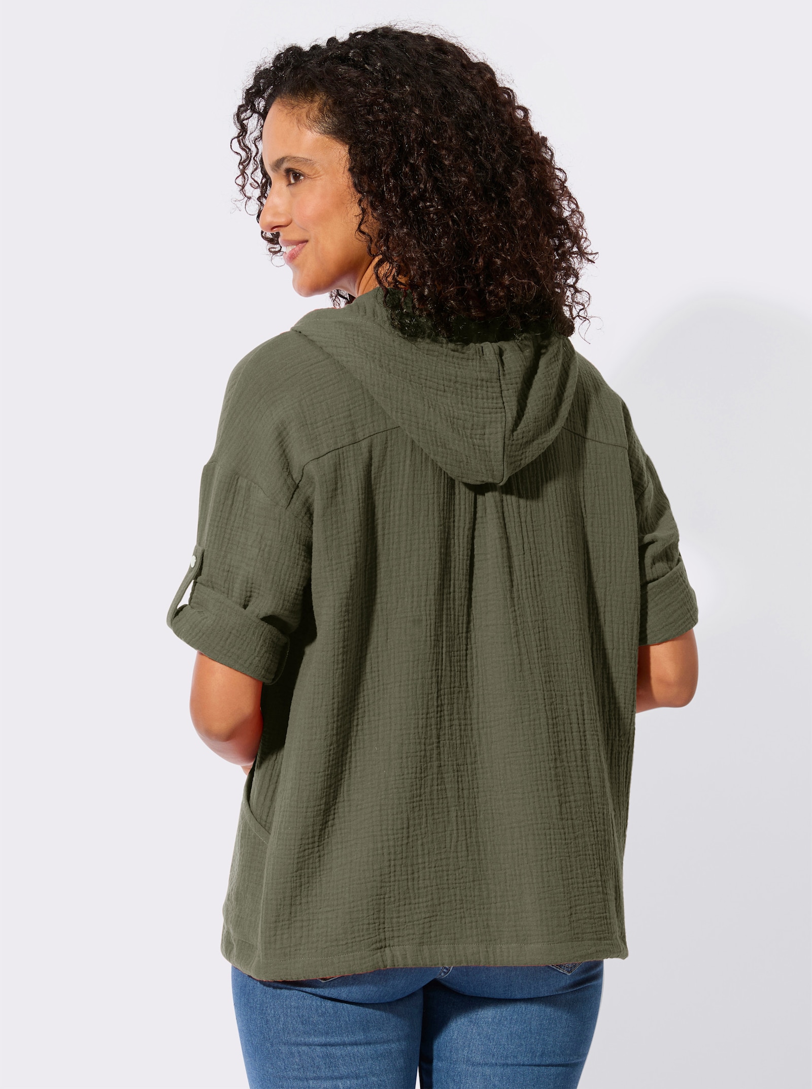 Blusenjacke mit Tunnelzug im Saum - khaki