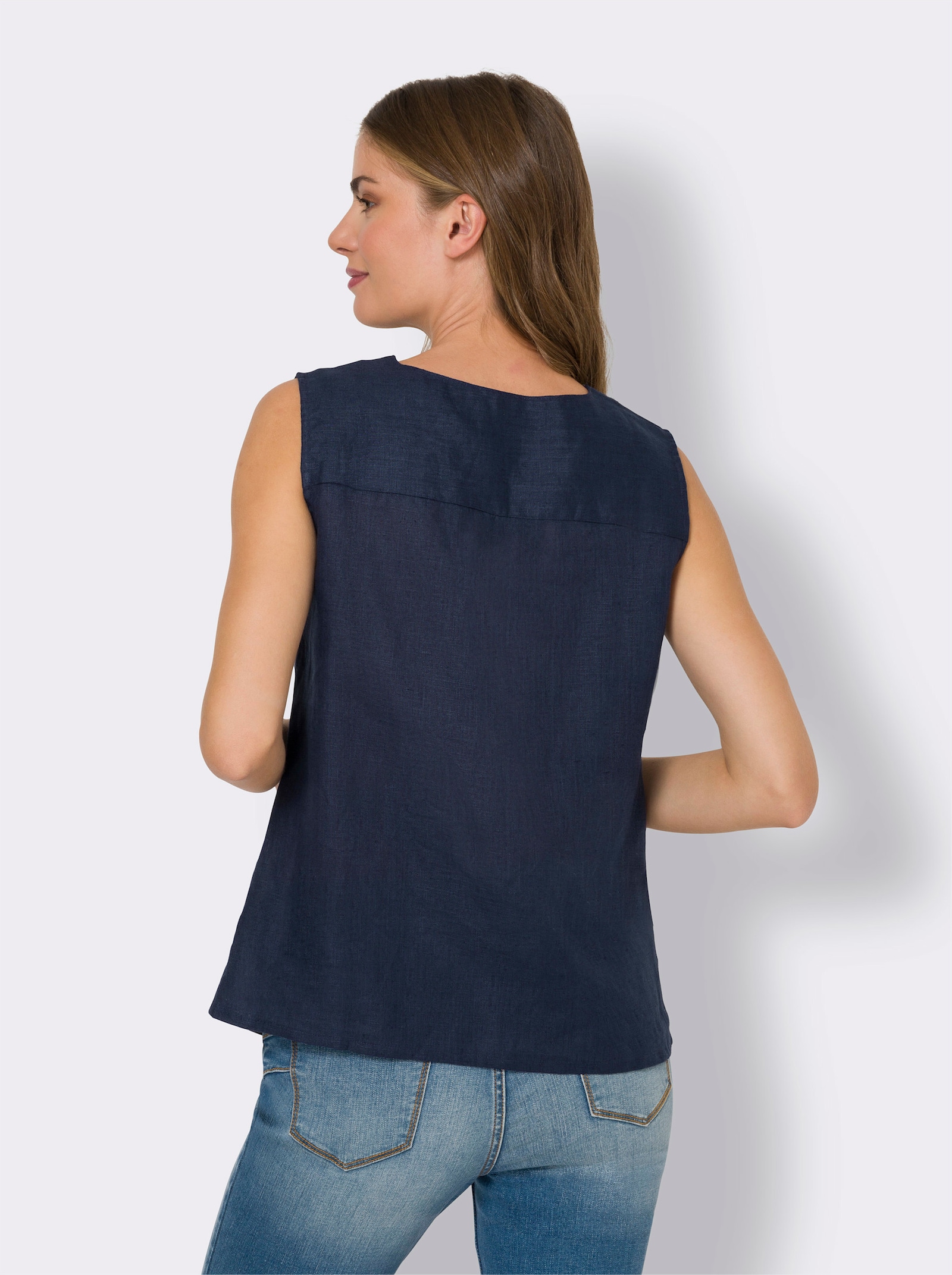 heine Blusentop mit Kontrast-Stickerei - marine