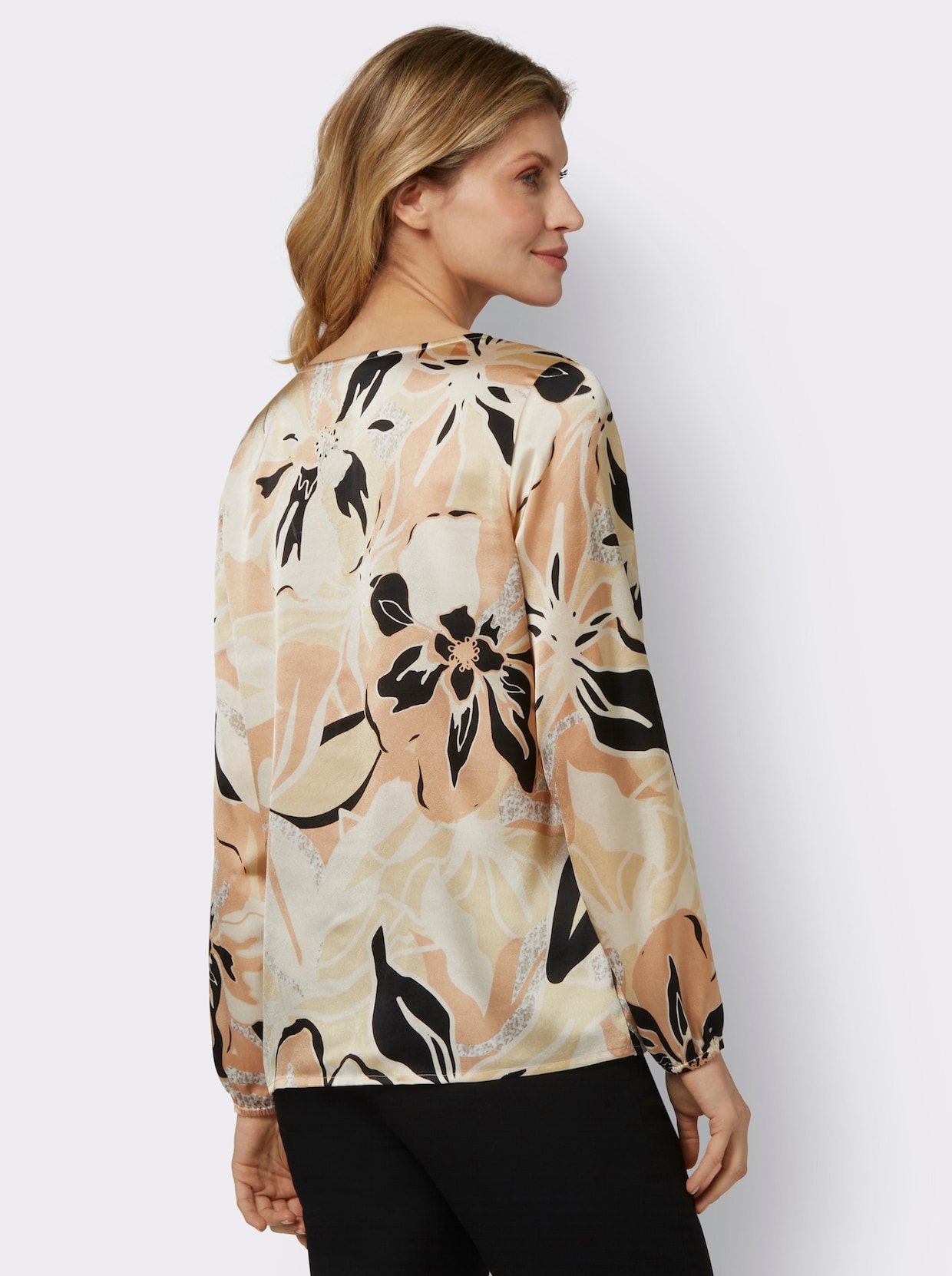 Comfortabele blouse - champagne/camel bedrukt