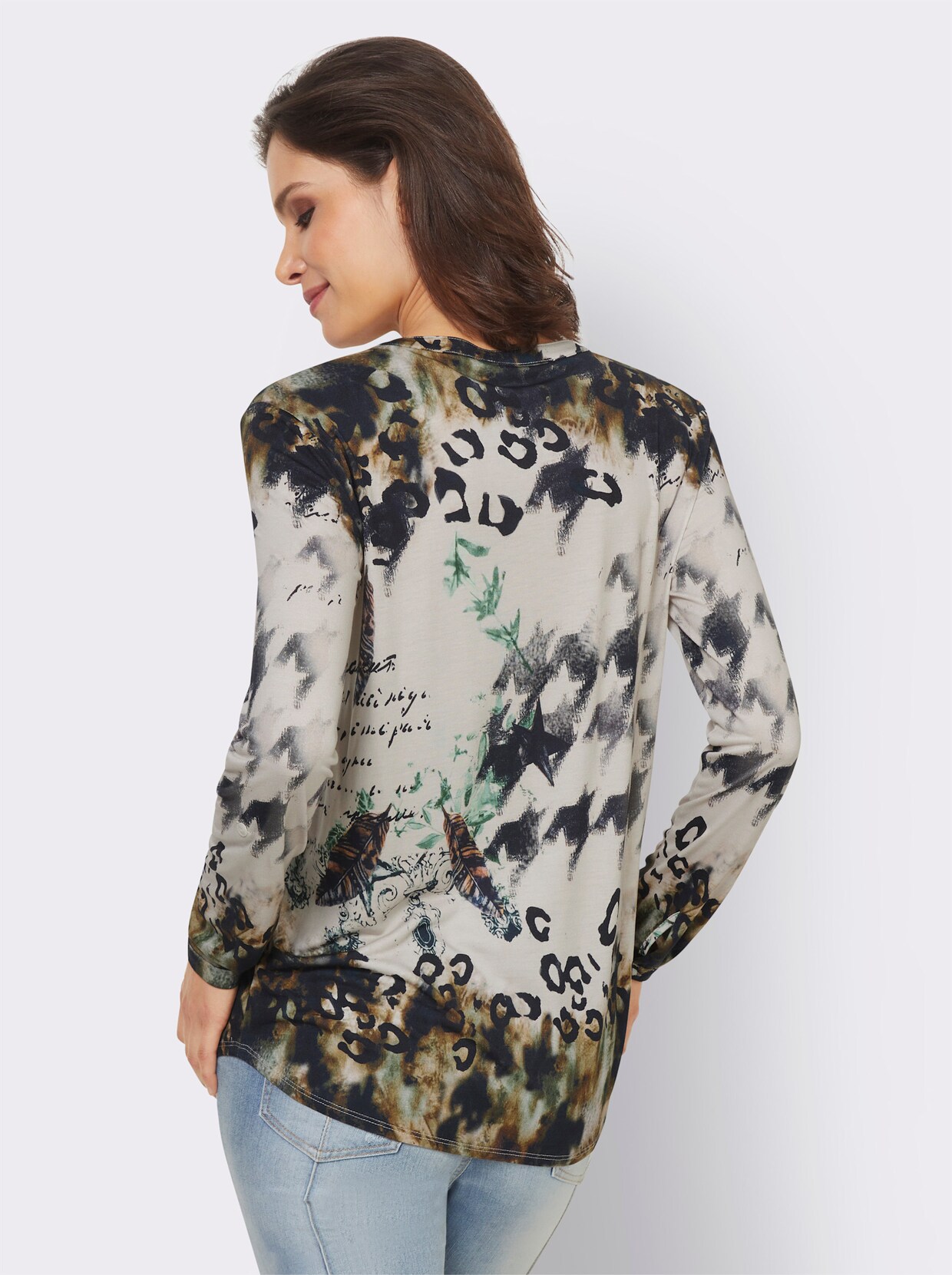 heine Shirt met lange mouwen - zwart/kaki geprint
