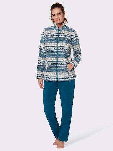 feel good Hausanzug mit 2 Reißverschluss-Taschen - petrol-gemustert