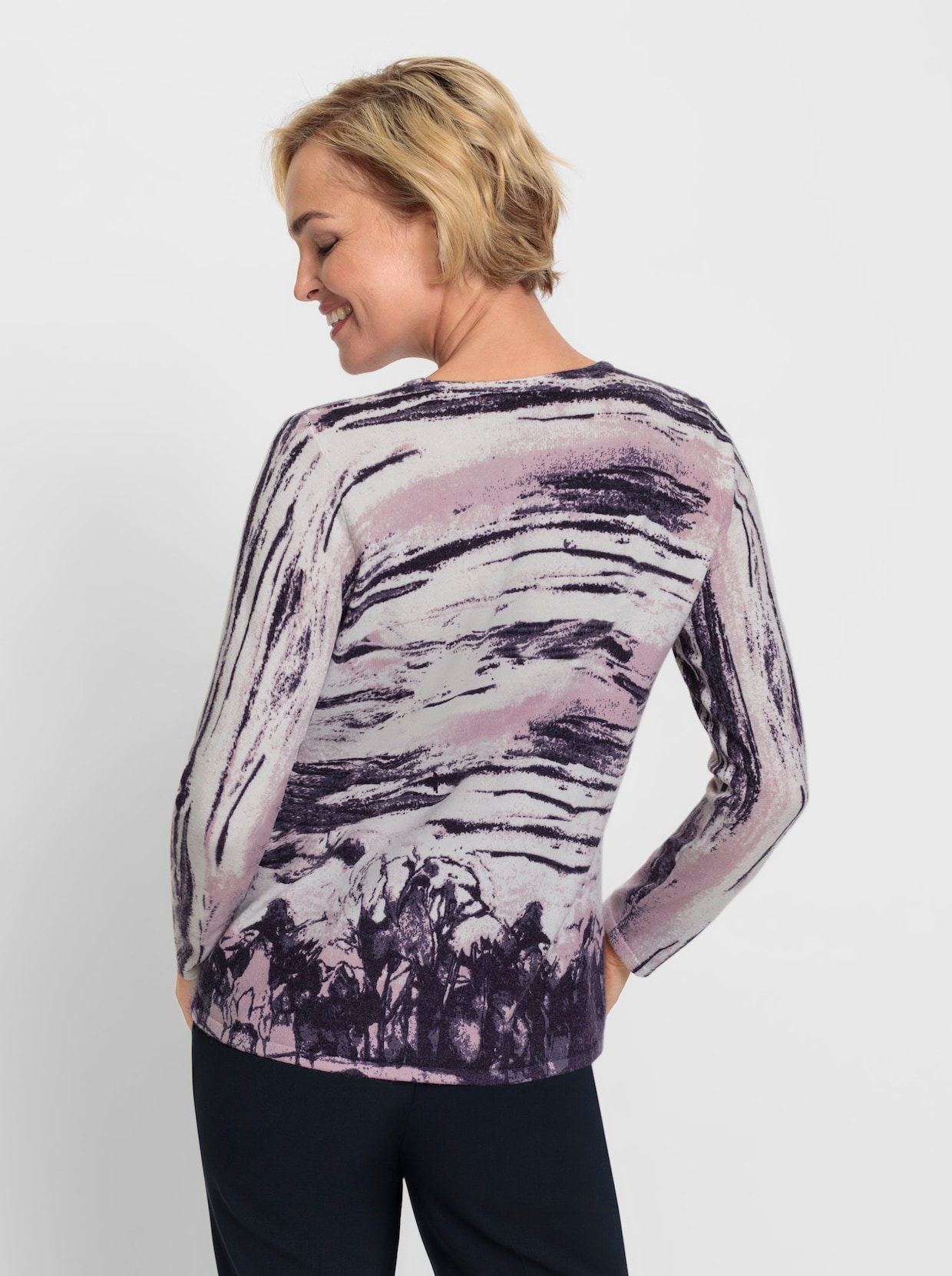 Pullover met lange mouwen - vijg/ecru bedrukt