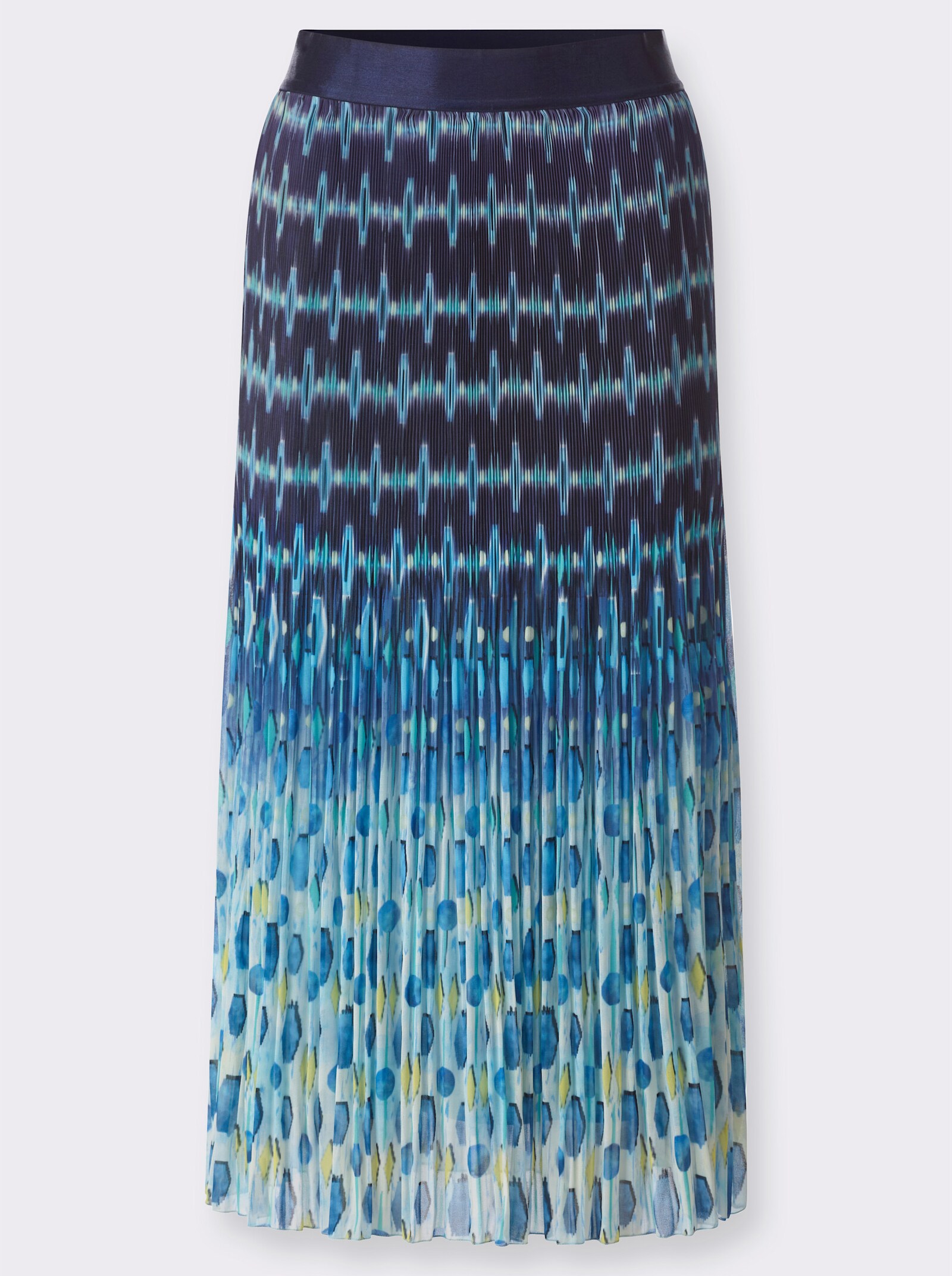 Plisseerock mit einfarbigem Elastikbund - marine-hellblau-bedruckt