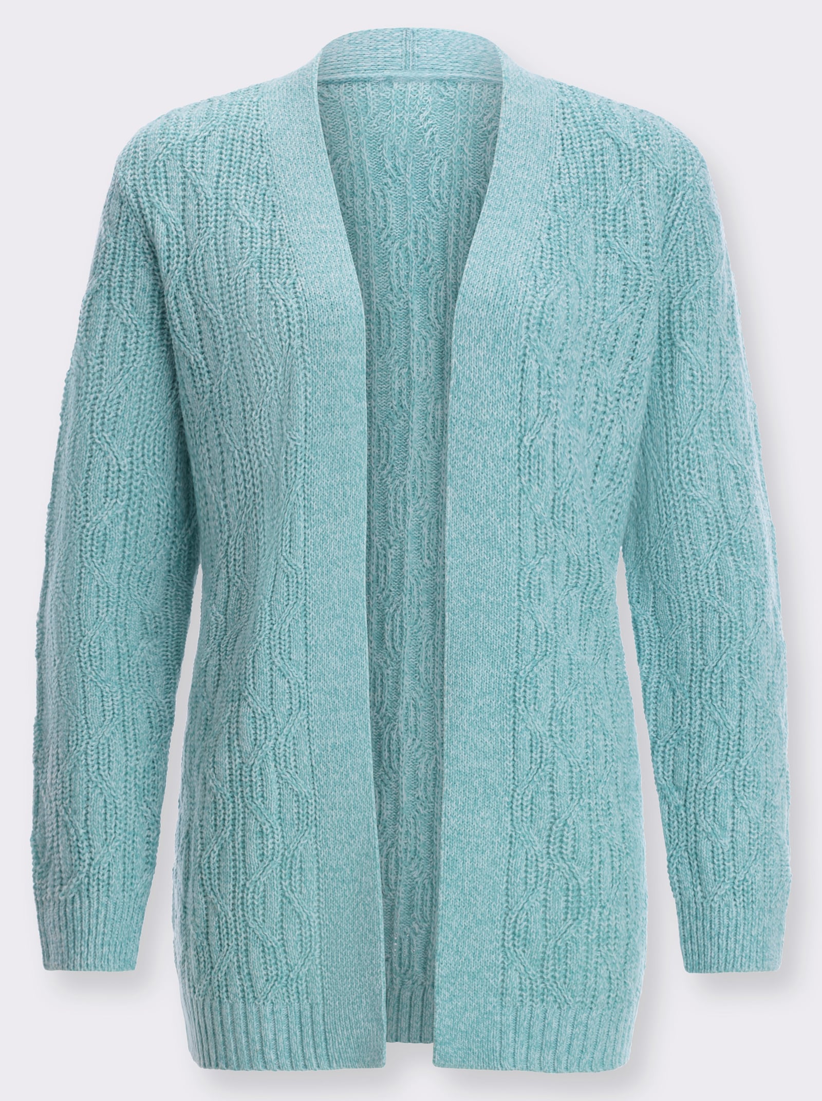 Strickjacke mit Zopf-Strickmuster - ozean-meliert