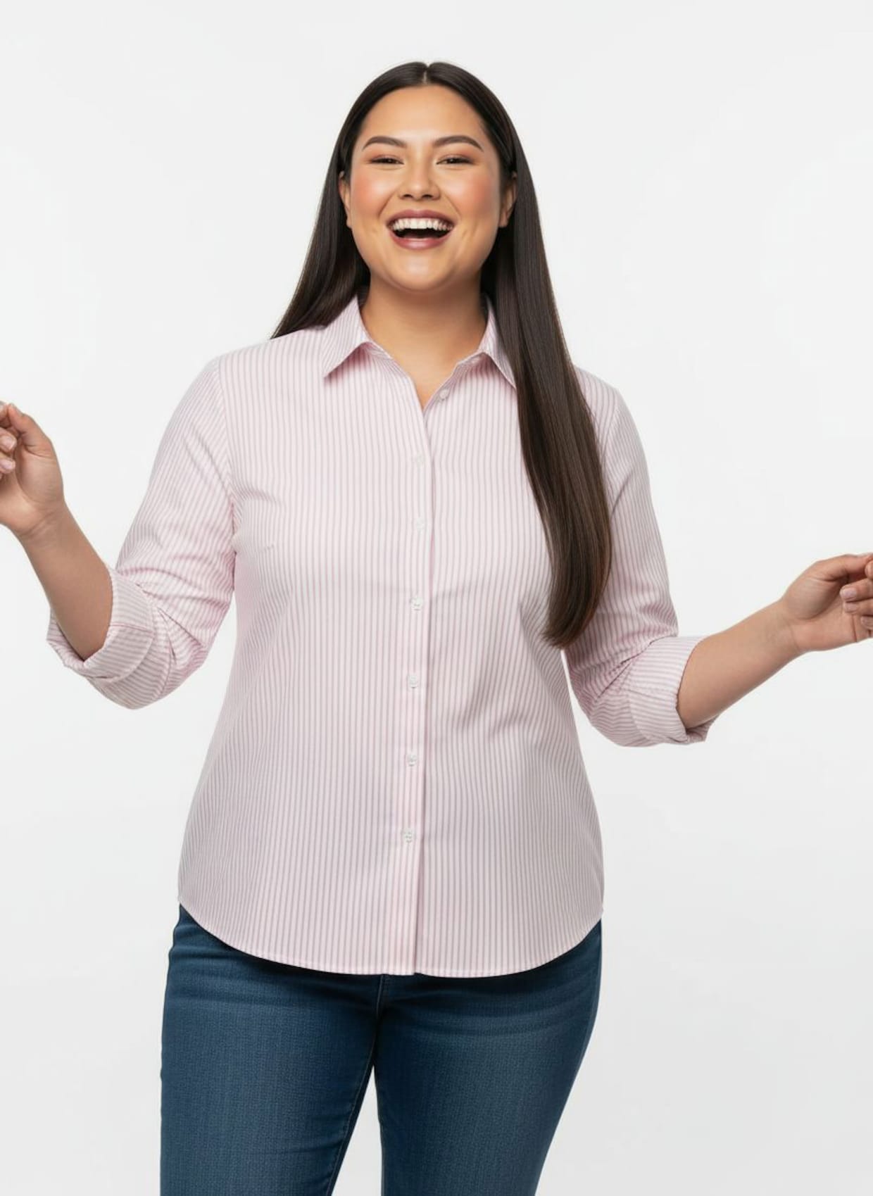 Gestreifte Bluse mit längenregulierbaren Ärmeln - rosé-ecru-gestreift