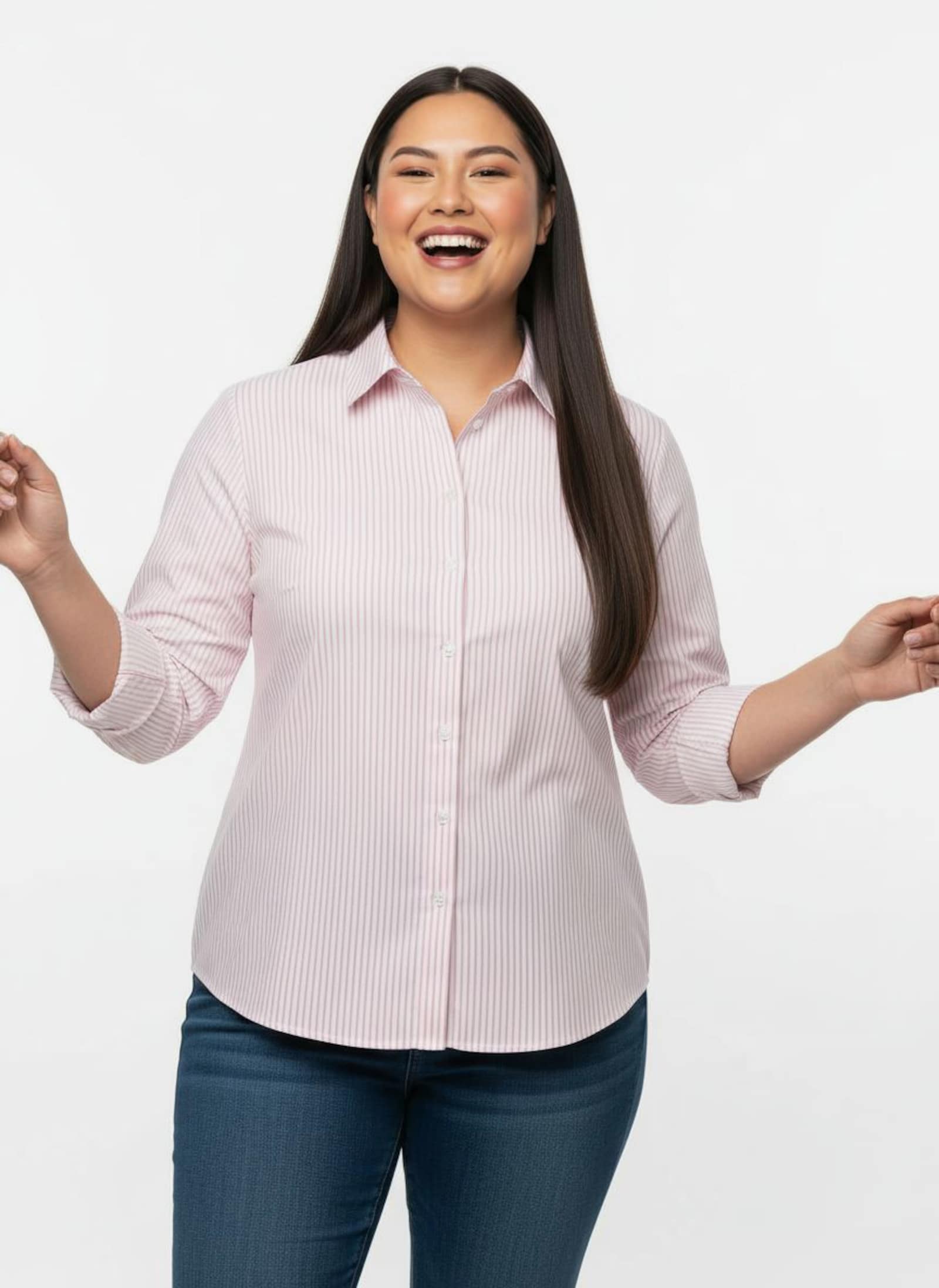 Gestreifte Bluse mit längenregulierbaren Ärmeln - rosé-ecru-gestreift