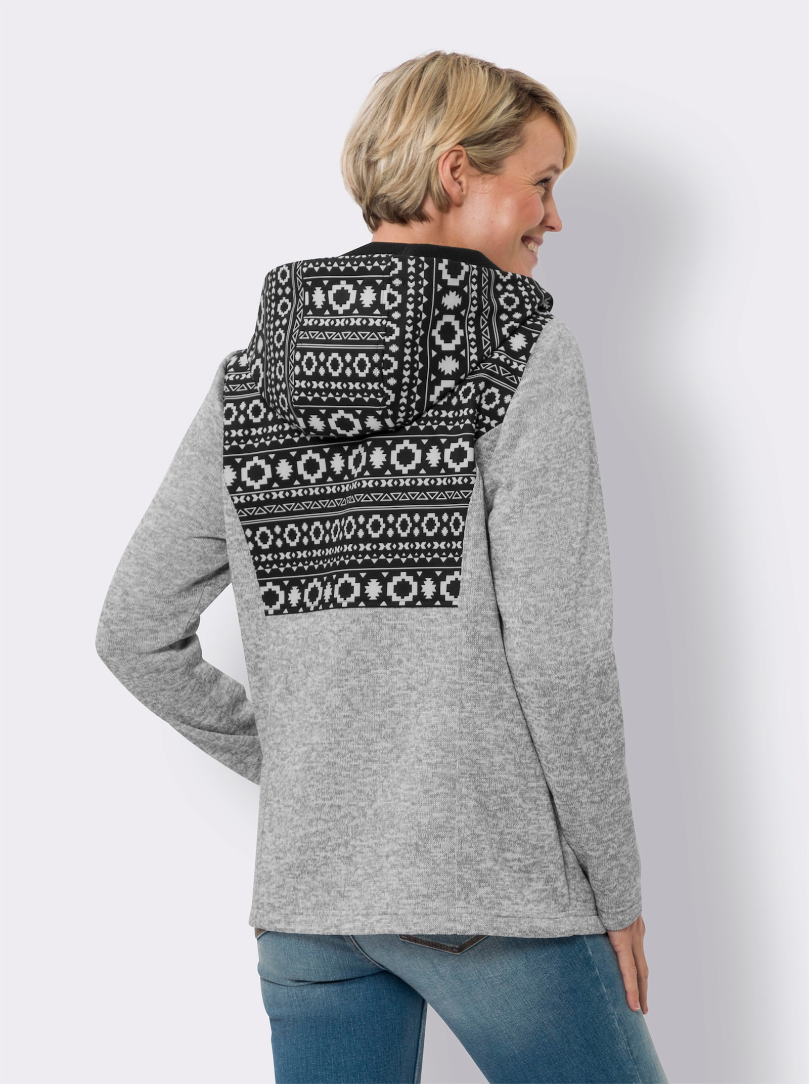 Jacke im Mix aus Fleece und Softshell - grau-meliert