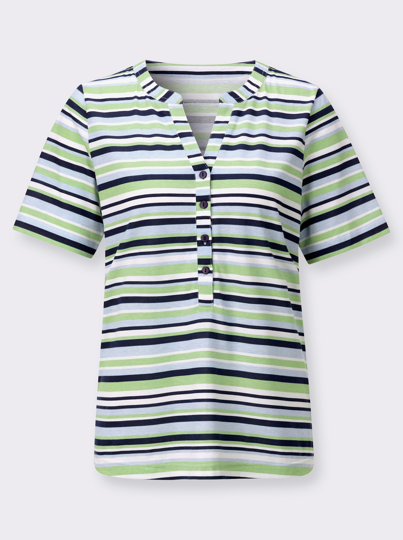 Ringelshirt im Baumwoll-Modal-Mix - hellblau-reseda-geringelt