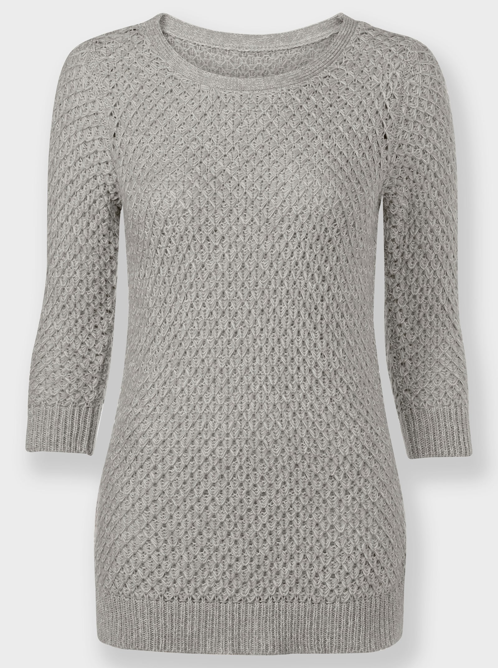 Ajourpullover met breipatroon rondom - steengrijs/ecru gemêleerd