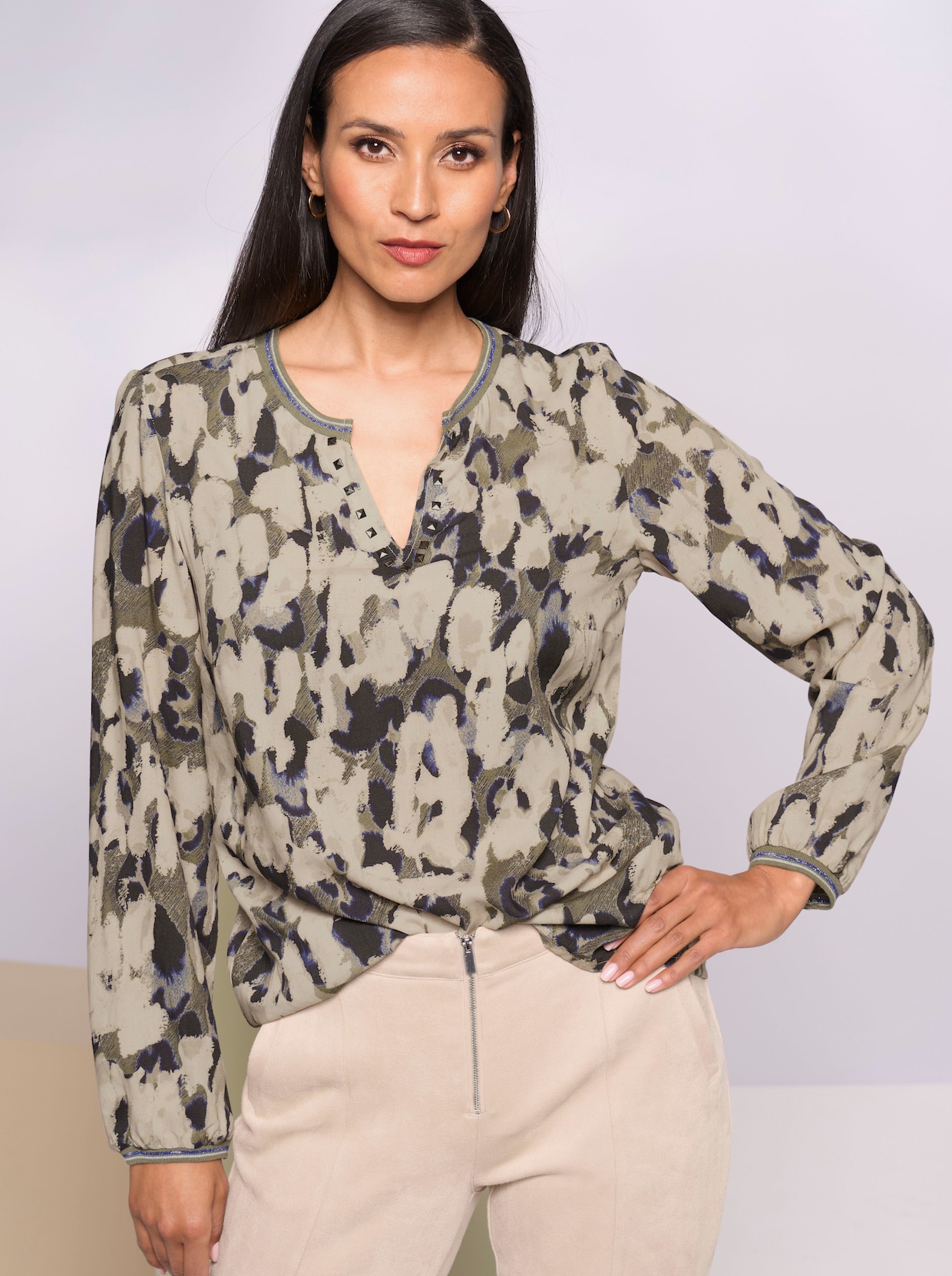 heine Blouse met print - kaki/champagne bedrukt