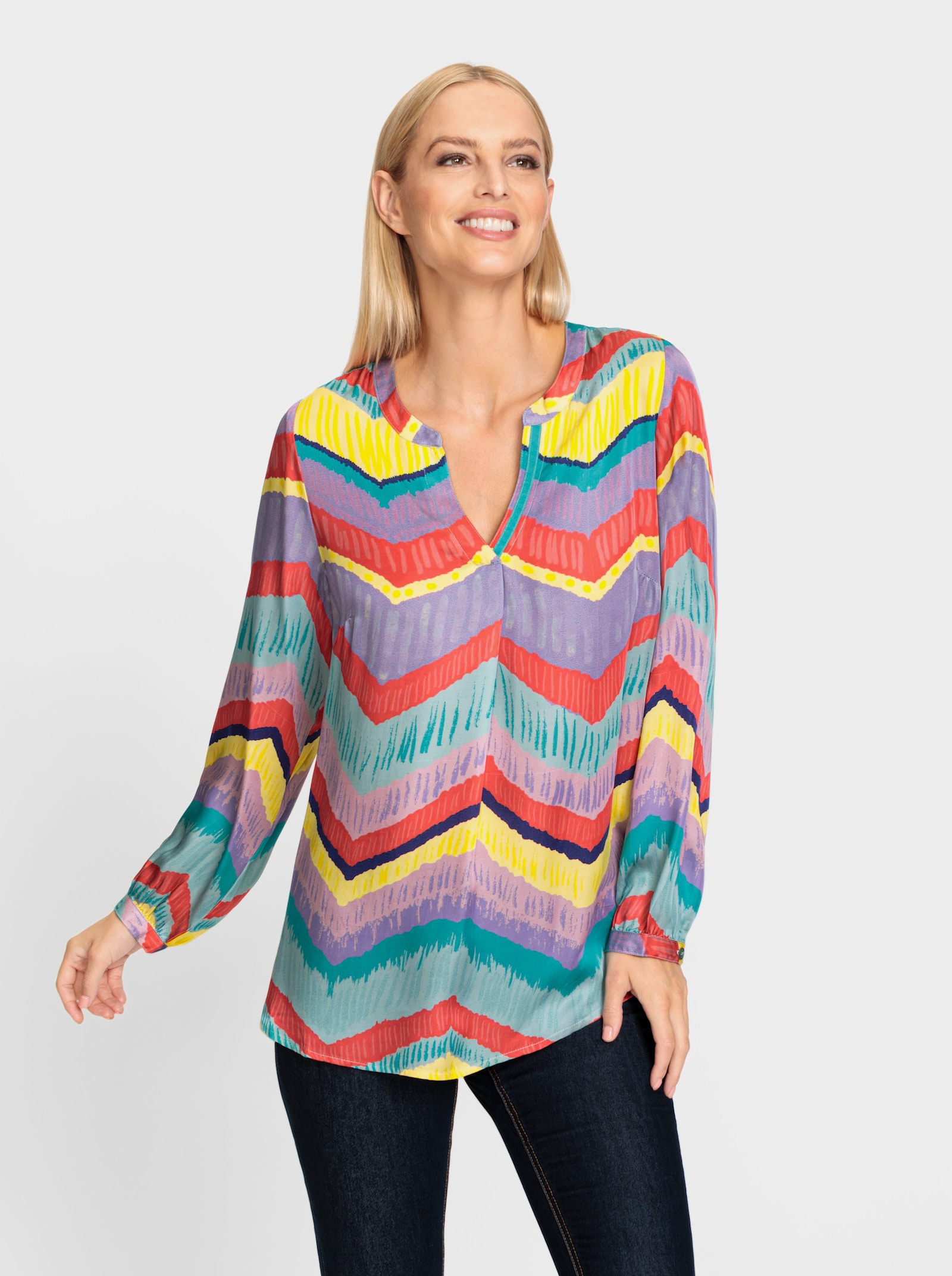 heine Schlupf-Bluse mit Zick-Zack-Muster - zitrone-mint-bedruckt