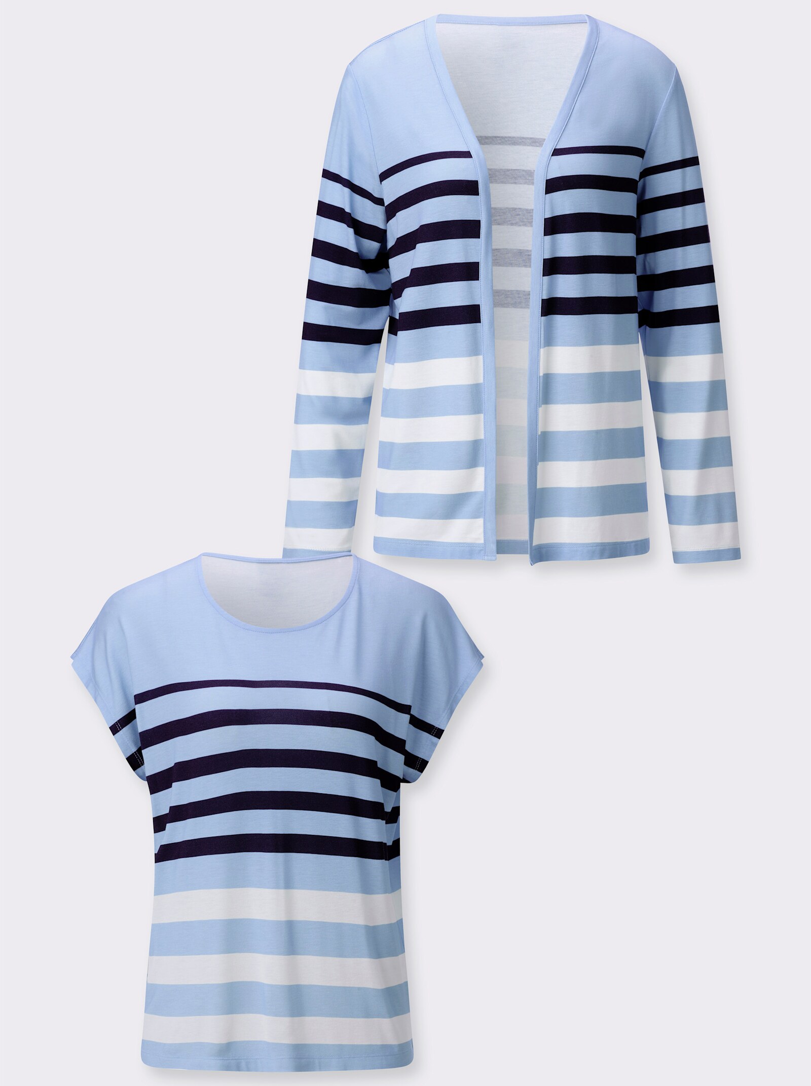 Twin-Set im Ringel-Dessin - eisblau-marine-geringelt