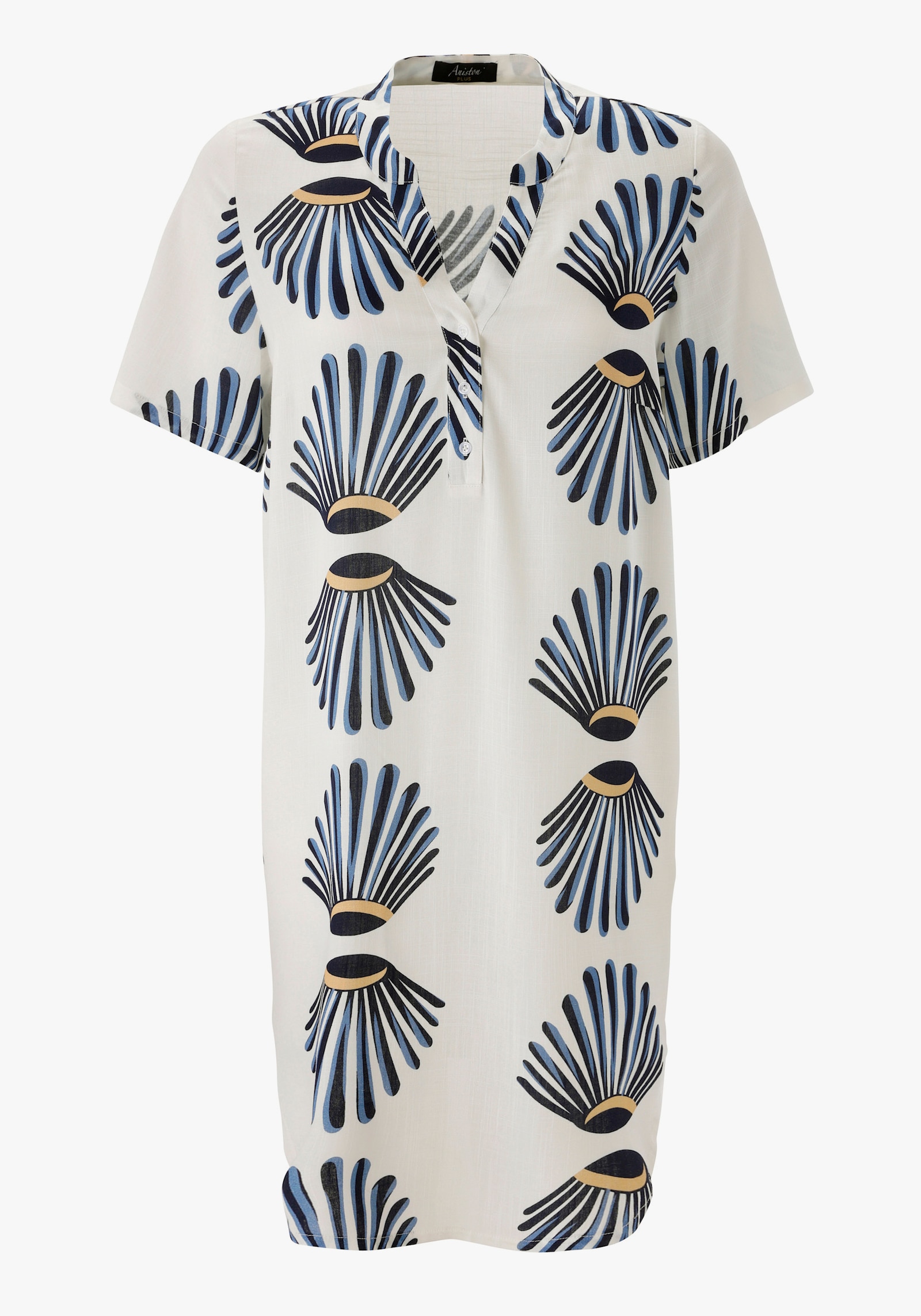 Aniston PLUS Blusenkleid - weiß-marine-blau-beige