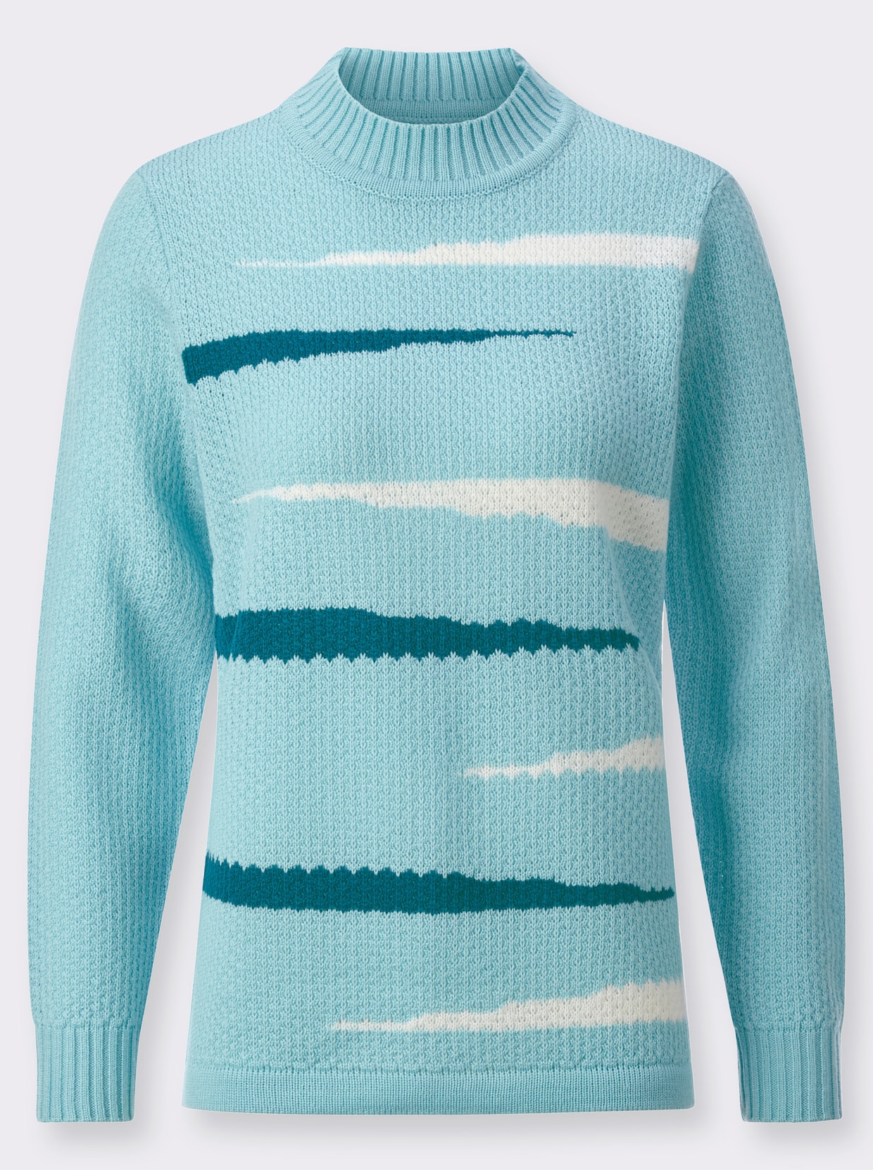 Pullover - aquamarin-ecru-gemustert