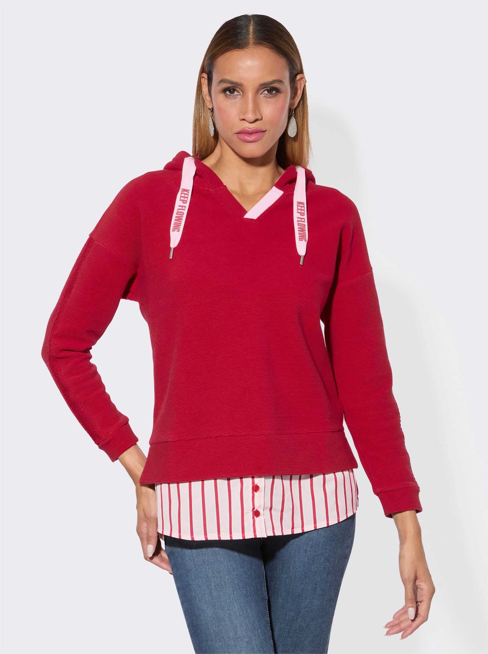 Sweatshirt in 2-in-1-Optik - rot-hellrosé