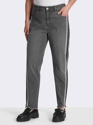 sheego Jeans mit Kontrasteinsatz und Fransensaum - grey denim