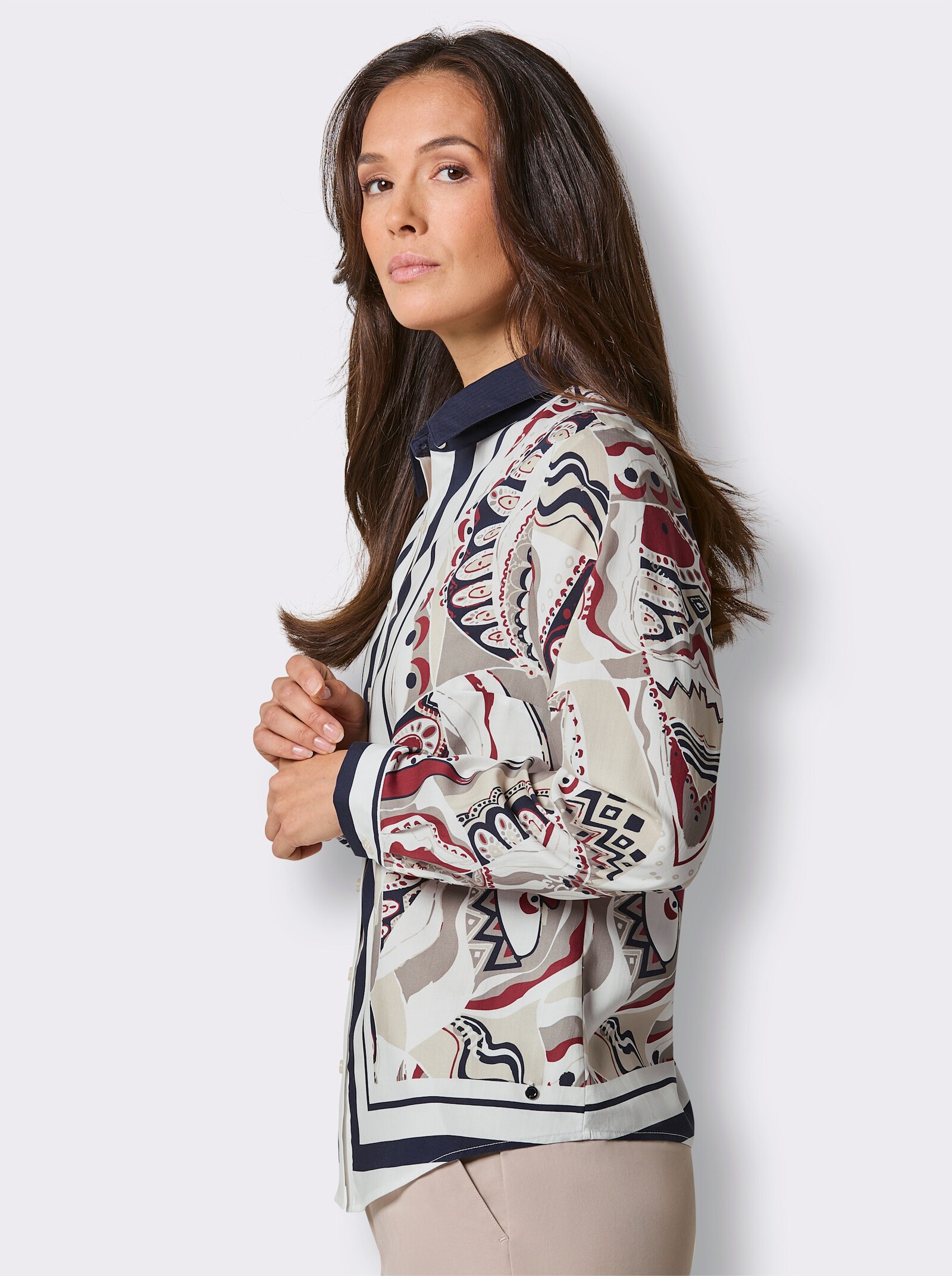 CREATION L PREMIUM Druckbluse im Tücherdruck - champagner-marine-bedruckt