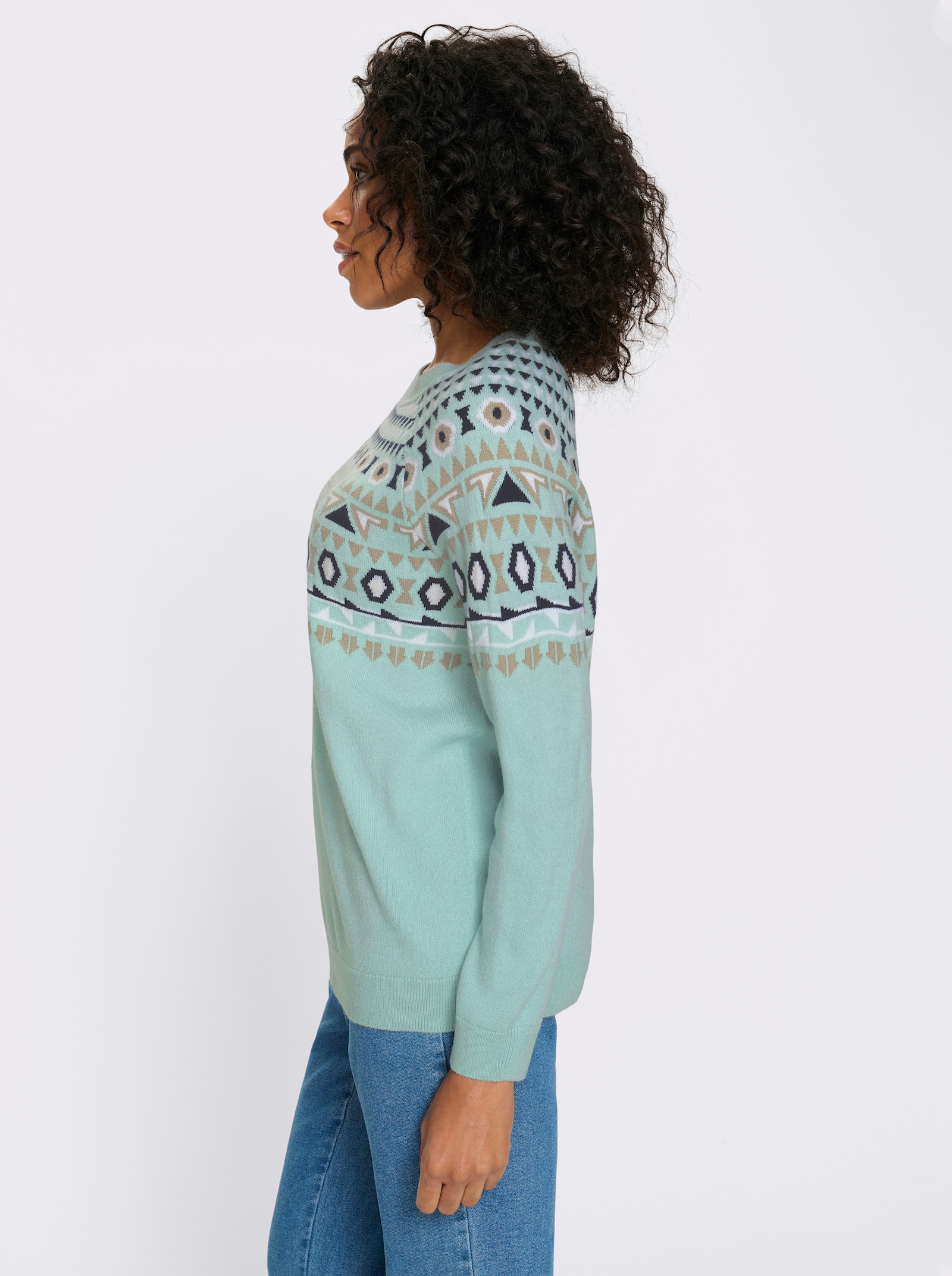 Noorse trui met raglanmouwen - mint/ecru gedessineerd