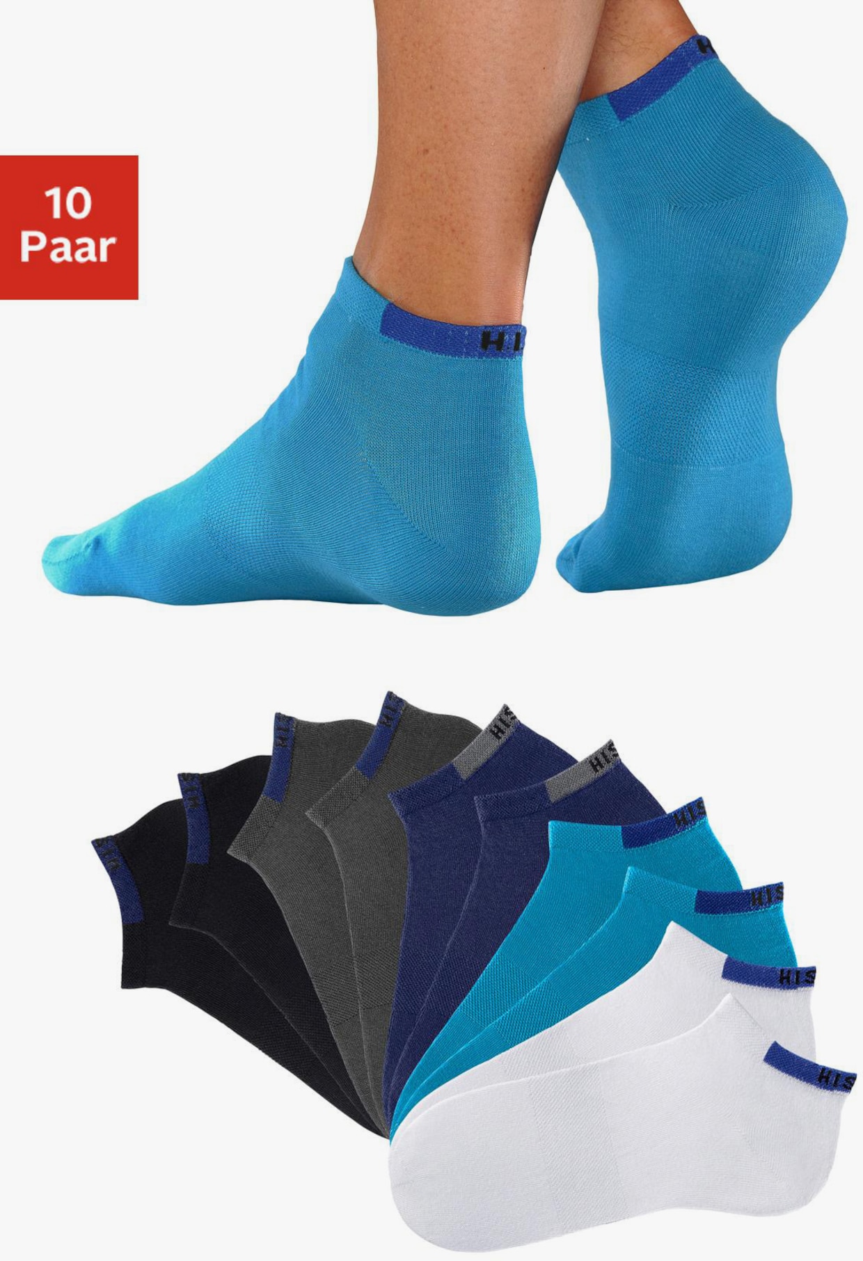 H.I.S Sneakersocken - 2x schwarz, 2x grau, 2x blau, 2x türkis, 2x weiß