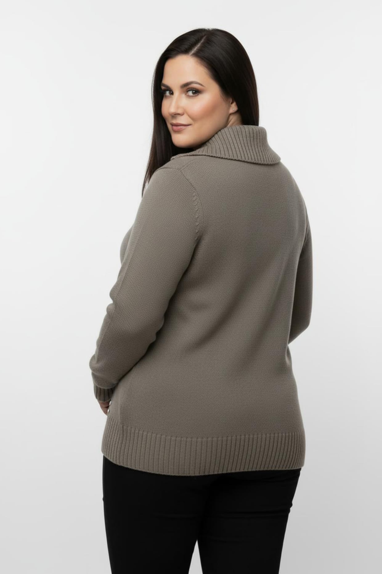 Troyer mit breiten Rippabschlüssen - taupe-meliert