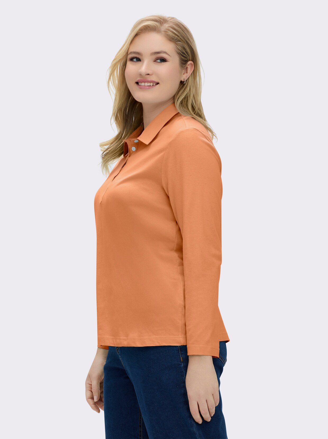 Langarm-Poloshirt in reiner Baumwoll-Qualität - orange