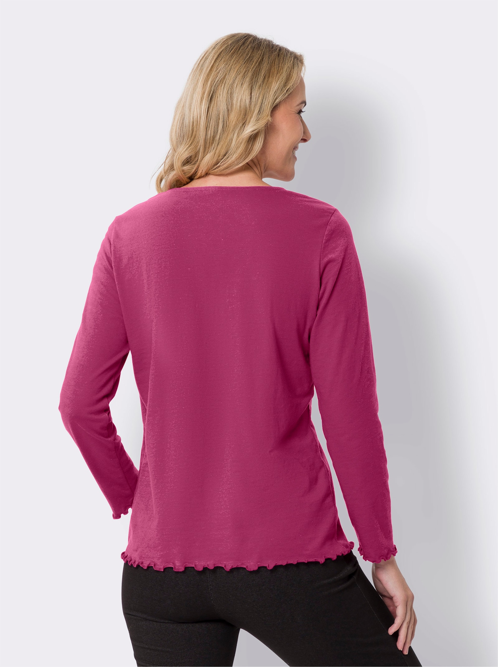 2-in-1-Langarmshirt mit gewellten Abschlüssen - magenta-weiss