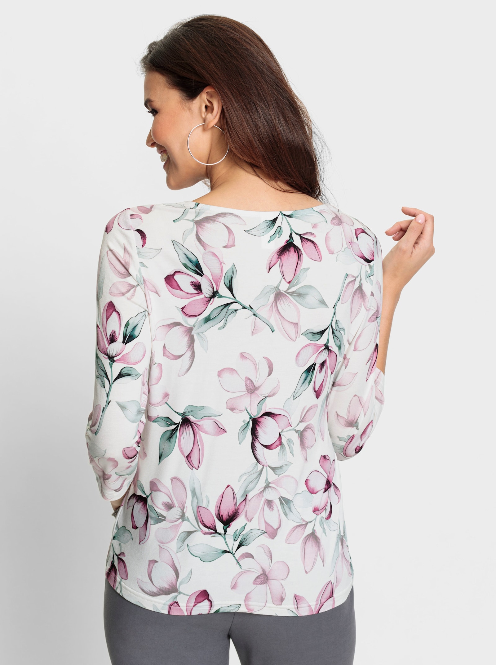 3/4-Arm-Shirt mit herzförmigem Ausschnitt - orchidee-ecru-bedruckt