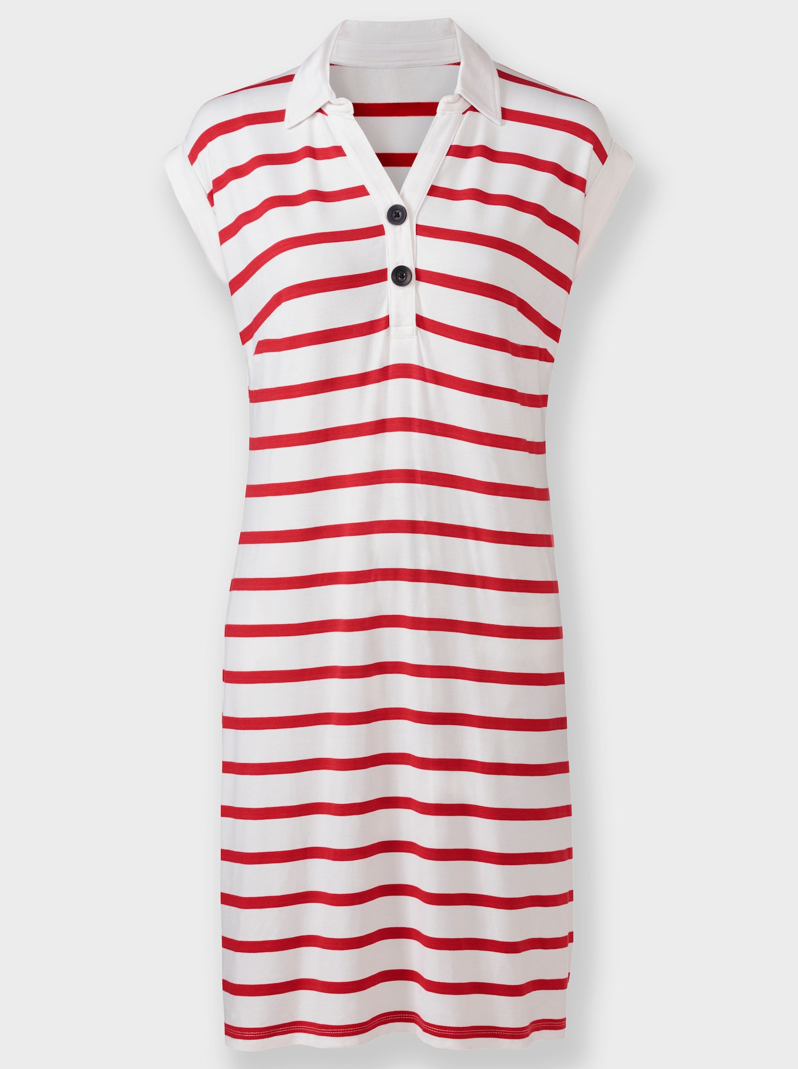 heine Jerseykleid mit Polokragen - weiß-erdbeere-gestreift