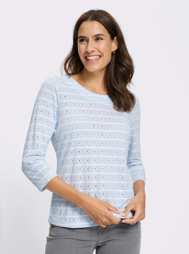 3/4-Arm-Shirt - ecru-hellblau-gemustert