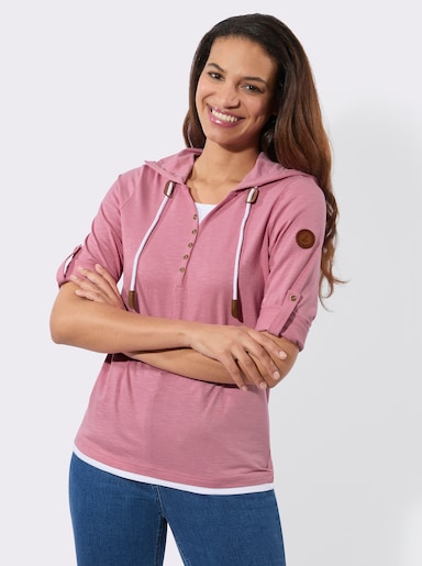 2-in-1-Shirt mit Kapuze - altrosa-weiß