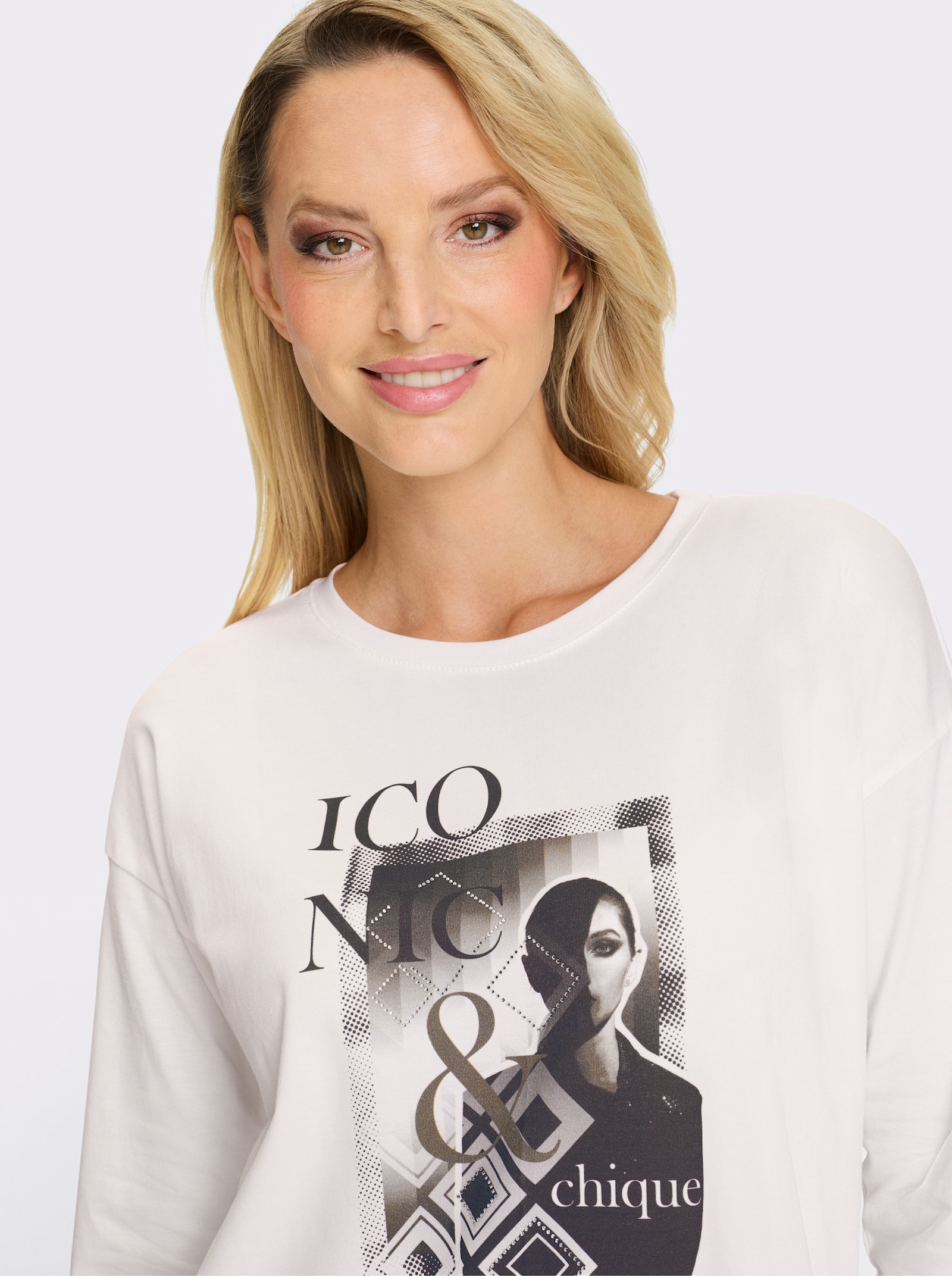 heine T-shirt à manches 3/4 avec inscription - écru