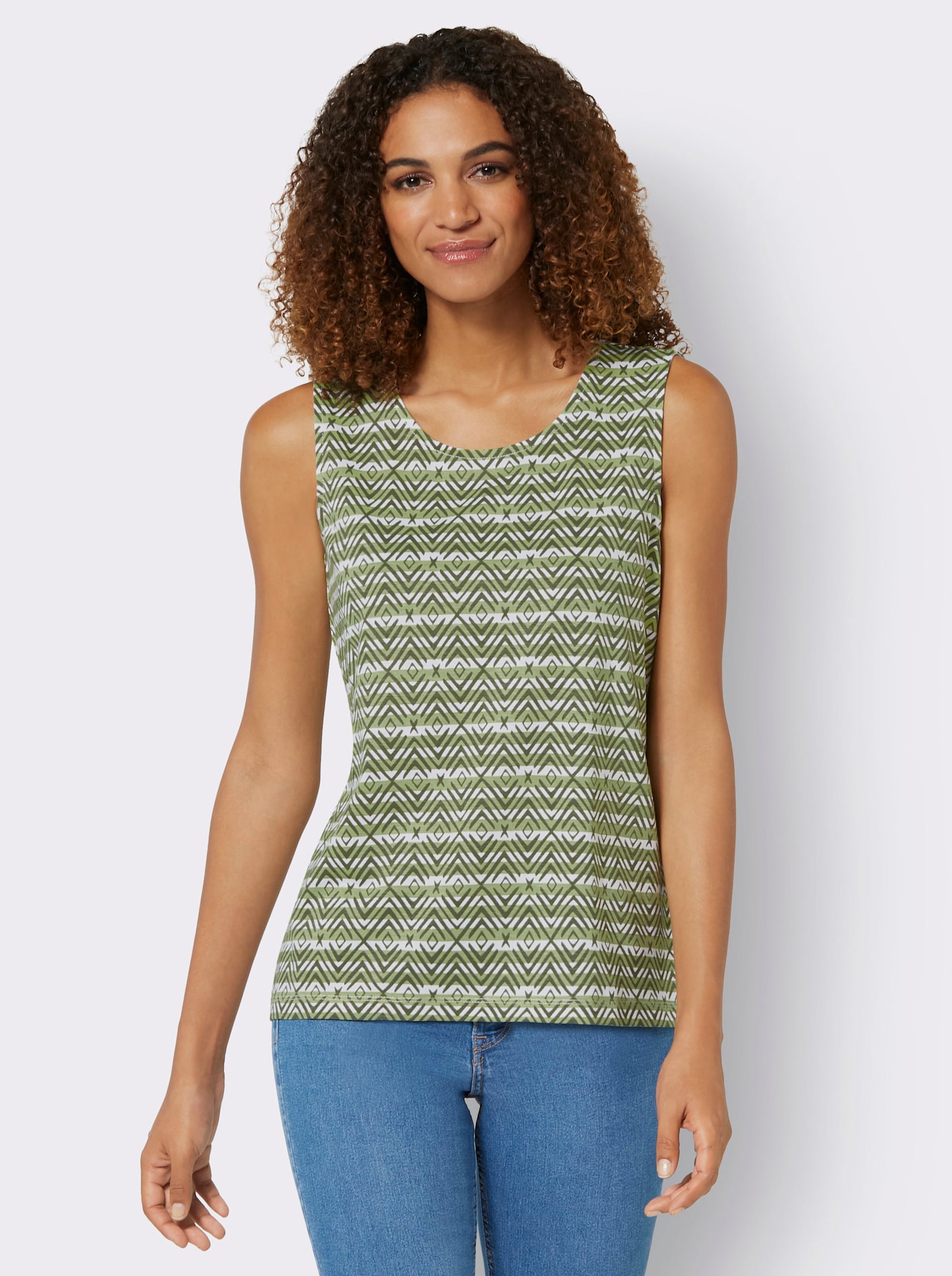 Top s grafickým potiskem - khaki-bílá-proužek