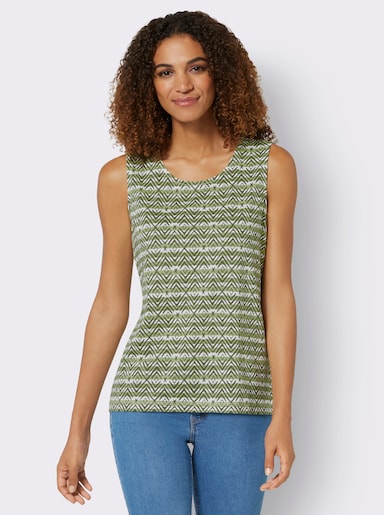 Shirttop mit Grafik-Druck - khaki-weiß-gestreift