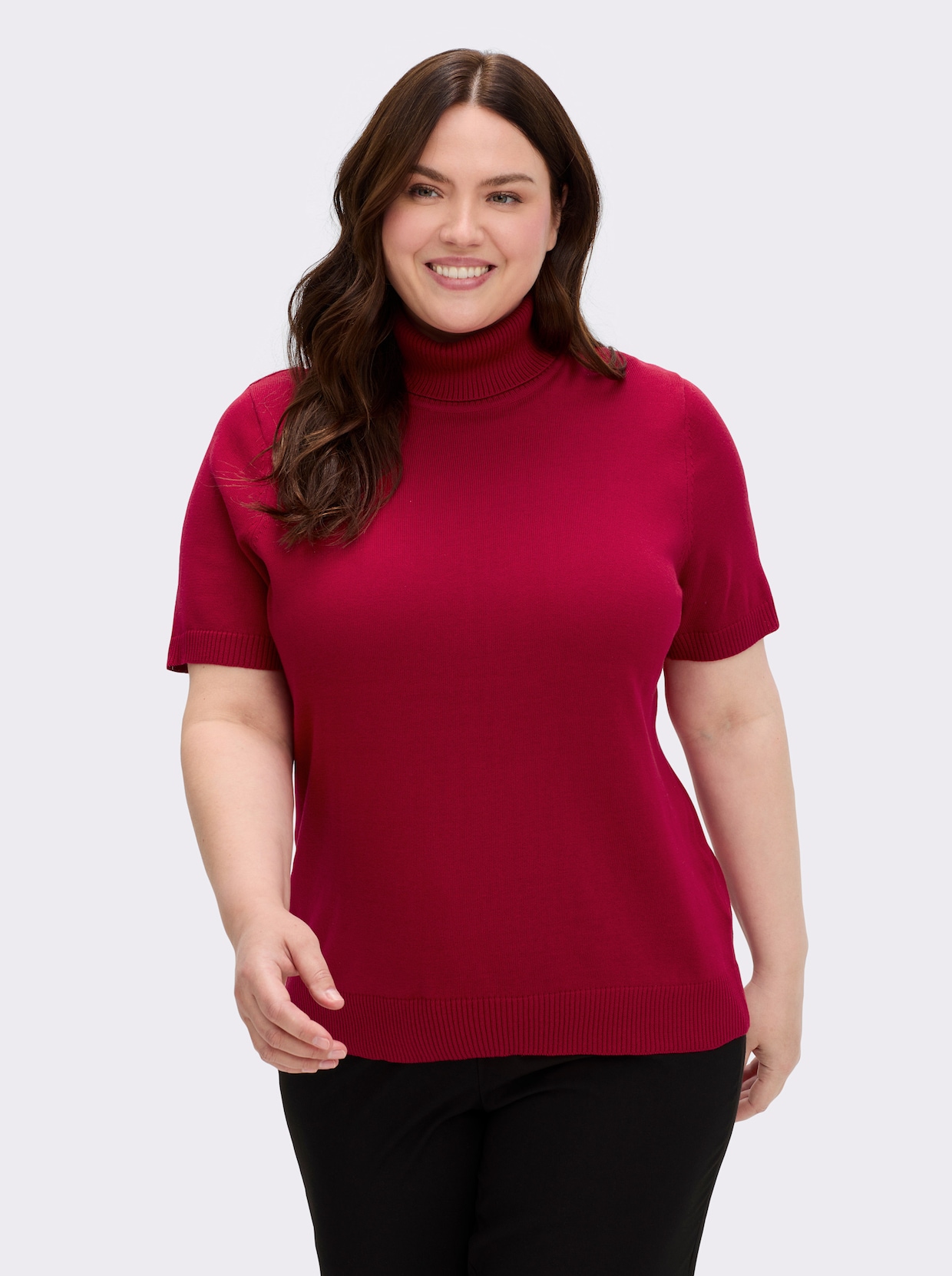 Kurzarmpullover mit Rollkragen - rot