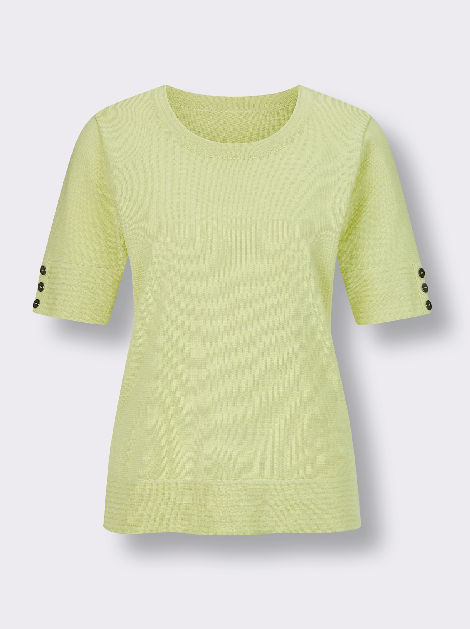 CREATION L PREMIUM Kurzarmpullover mit Glanzgarn-Abschlüssen - pistazie