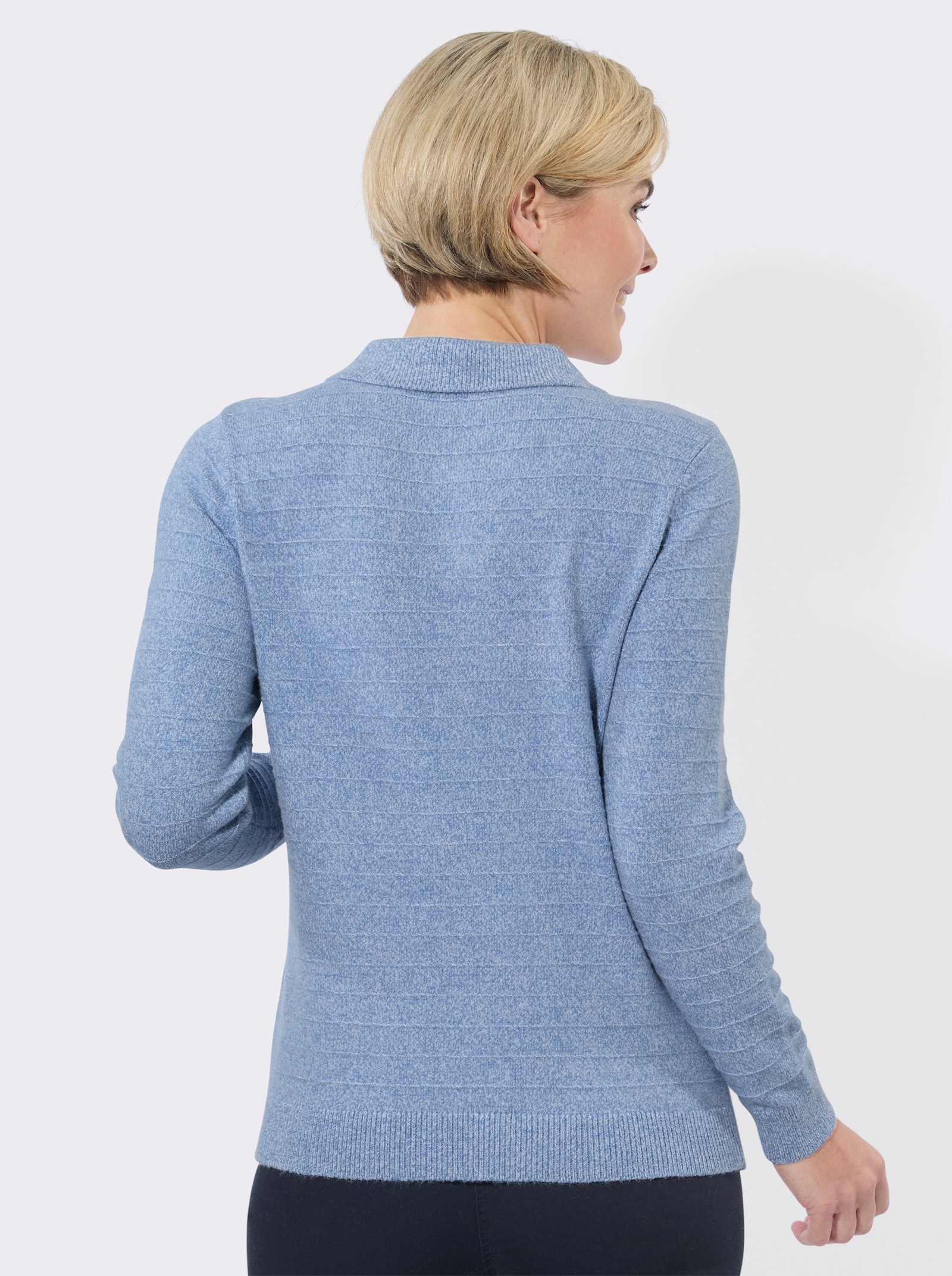 Polopullover in melierter Optik - mittelblau-ecru-meliert