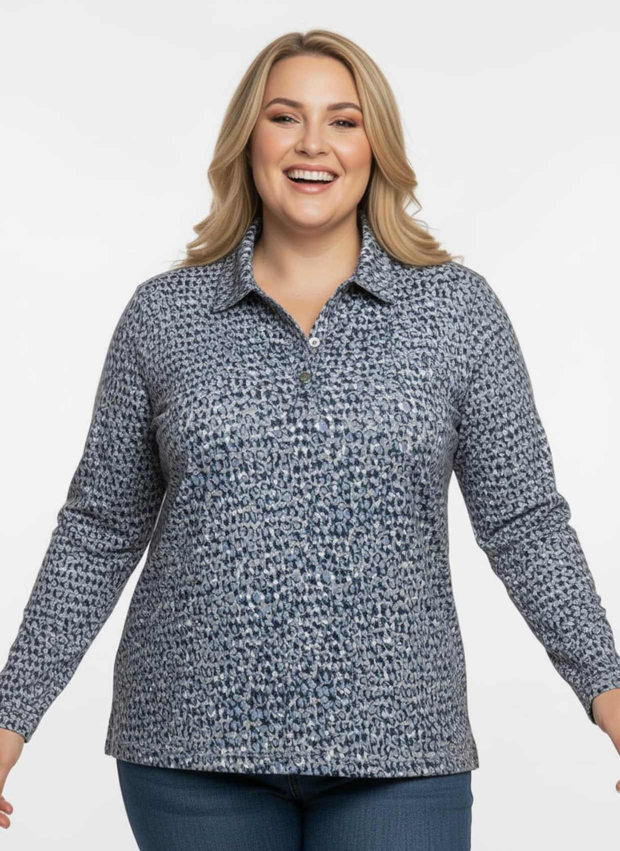 Poloshirt mit Knopfleiste - dunkelblau-steingrau-bedruckt