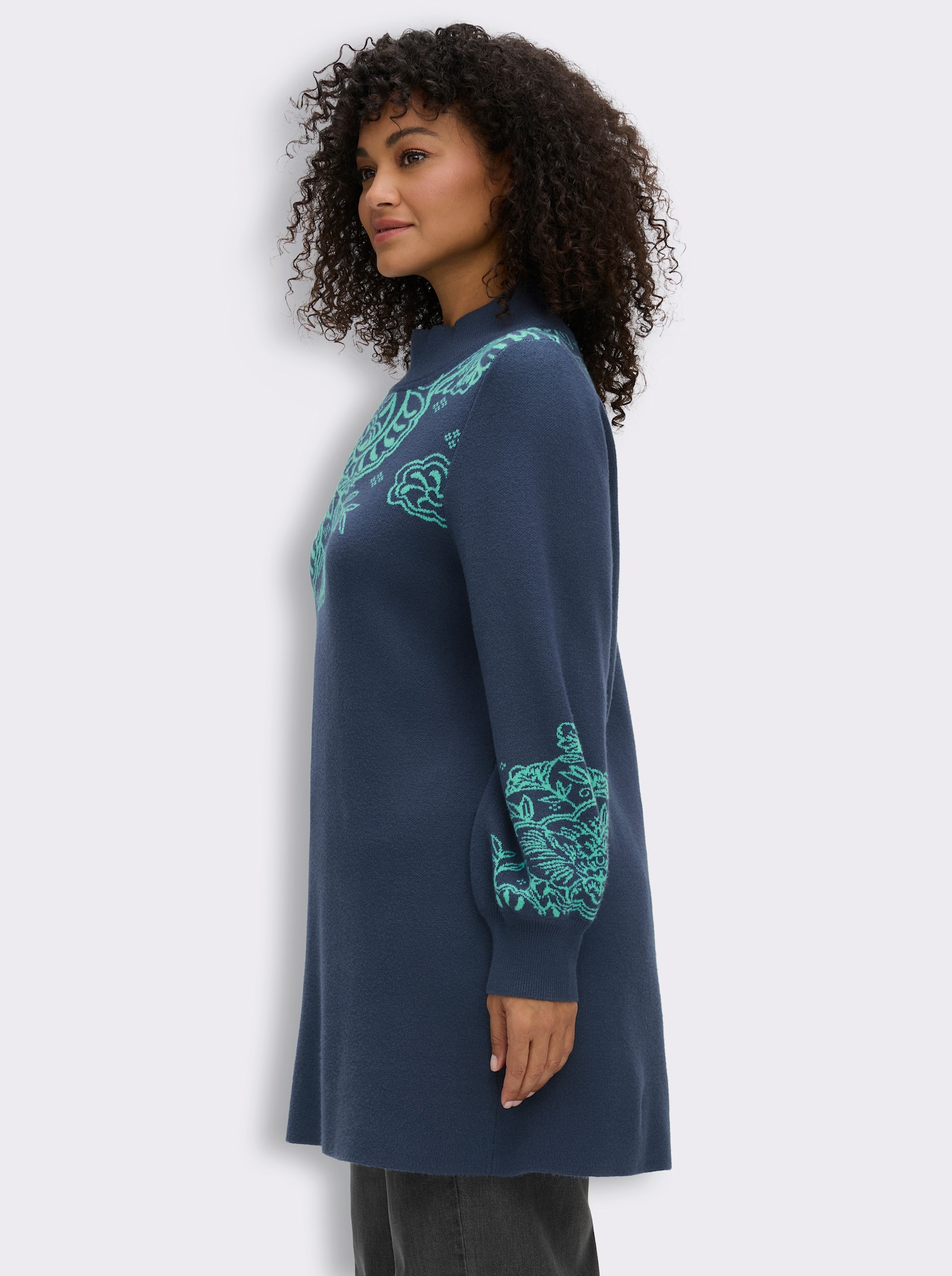 sheego by Joe Browns Longpullover mit Ajourmuster - dunkelblau-blaugrün-gemustert