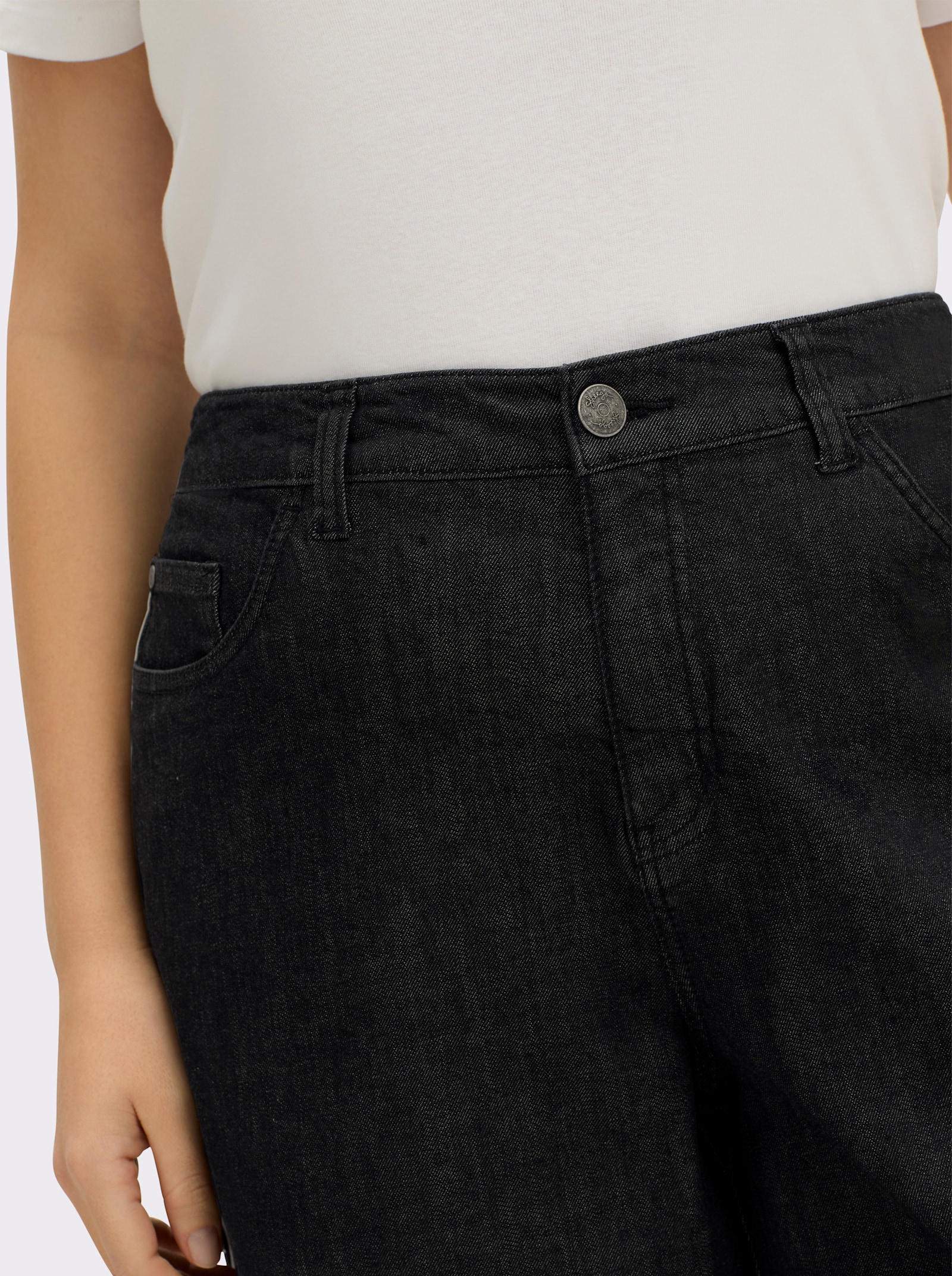 sheego Jeans met wijde pijpen en galonstrepen - black denim