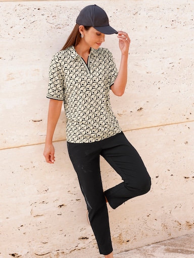 Poloshirt - champagner-schwarz-bedruckt