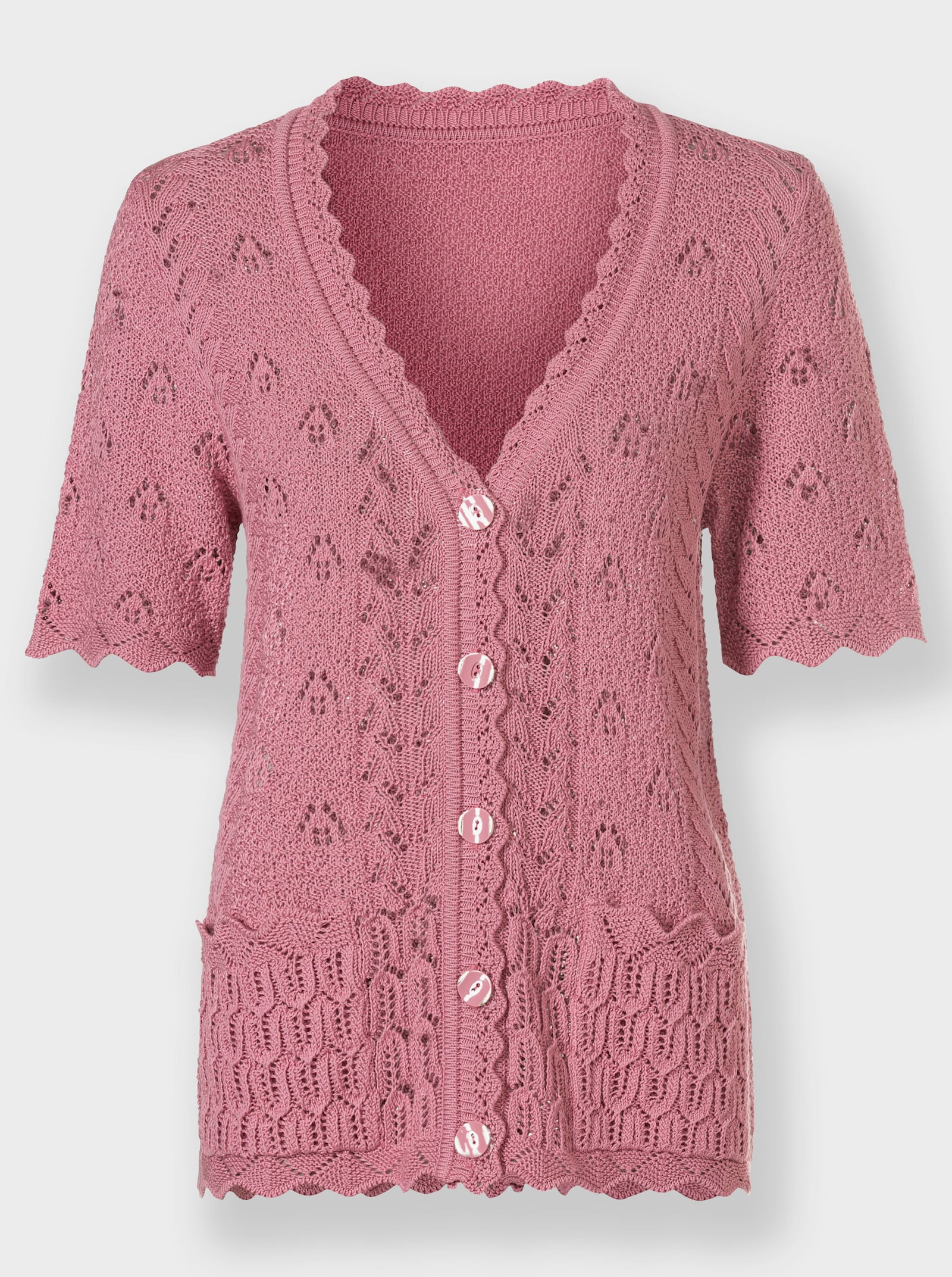 Ajourstrickjacke mit V-Ausschnitt - altrosa