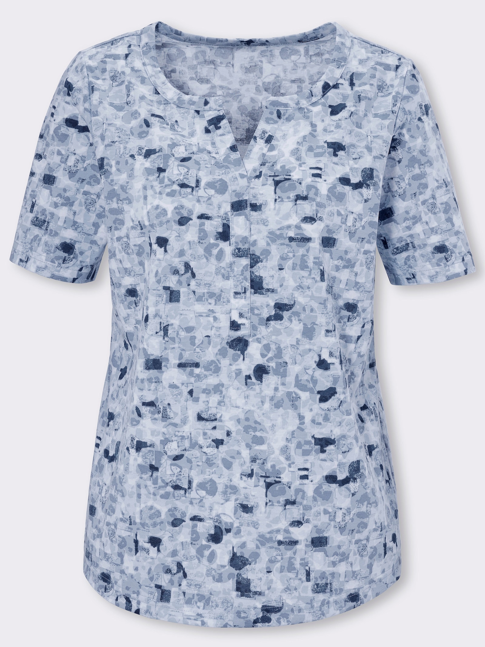 Kurzarmshirt in Baumwoll-Qualität - hellblau-bleu-bedruckt