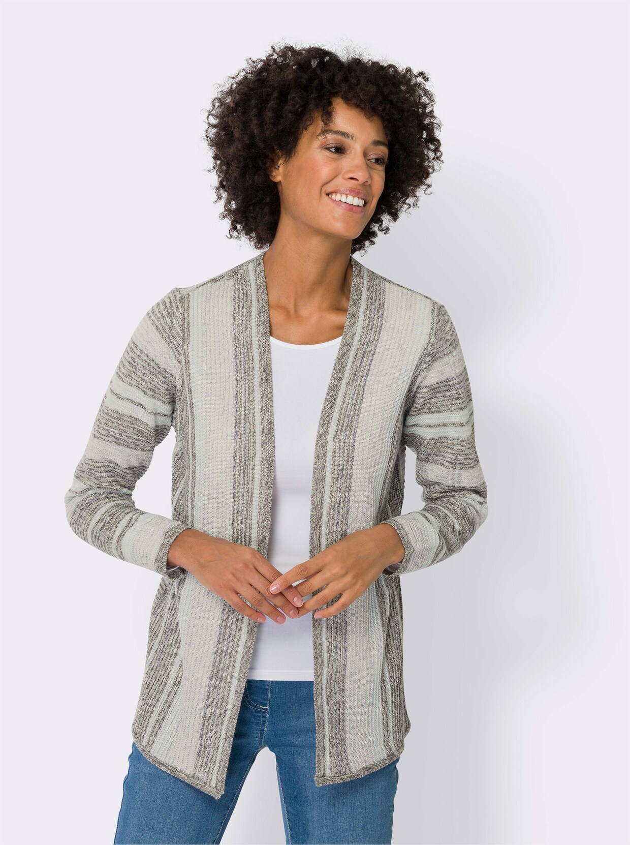 Strickjacke - hellblau-anthrazit-gestreift